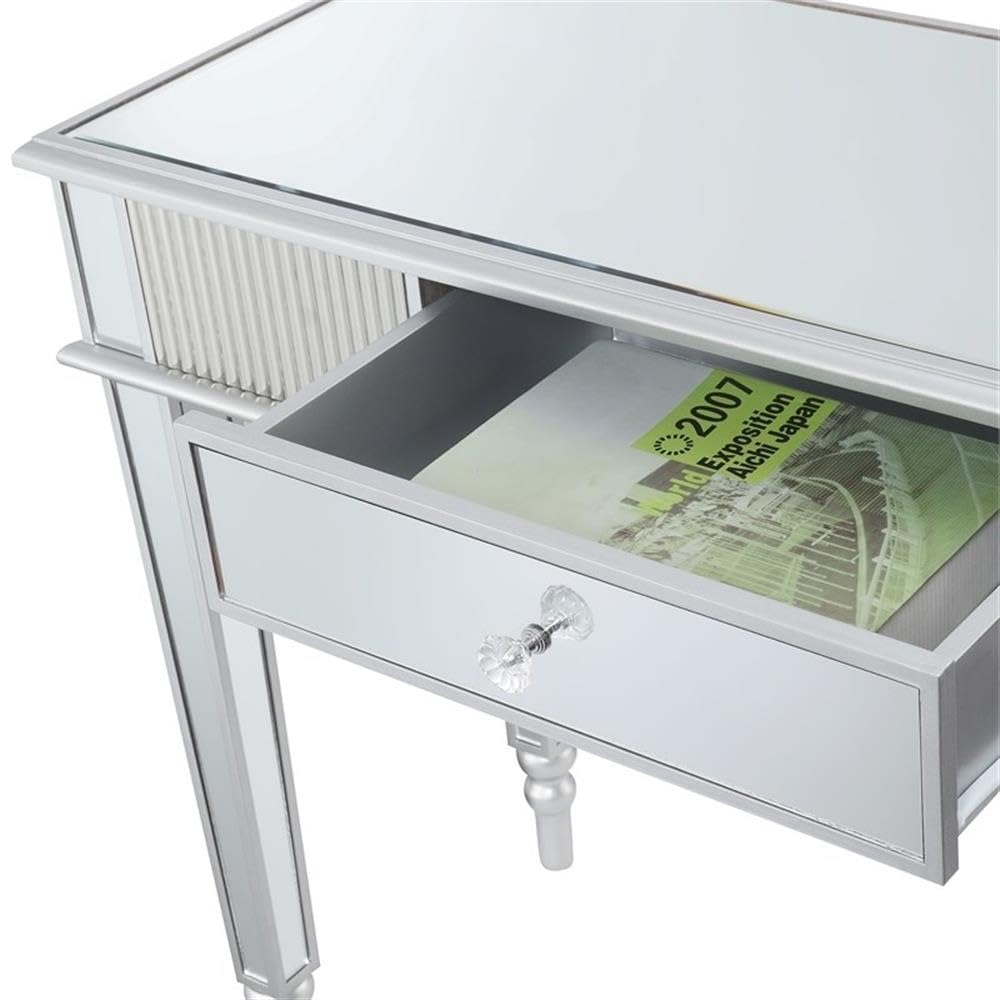 Modern Silver Glass One-Drawer Desk & Console Table - UrbanPro Contemporary Home Office & Entryway Furniture for Small Spaces