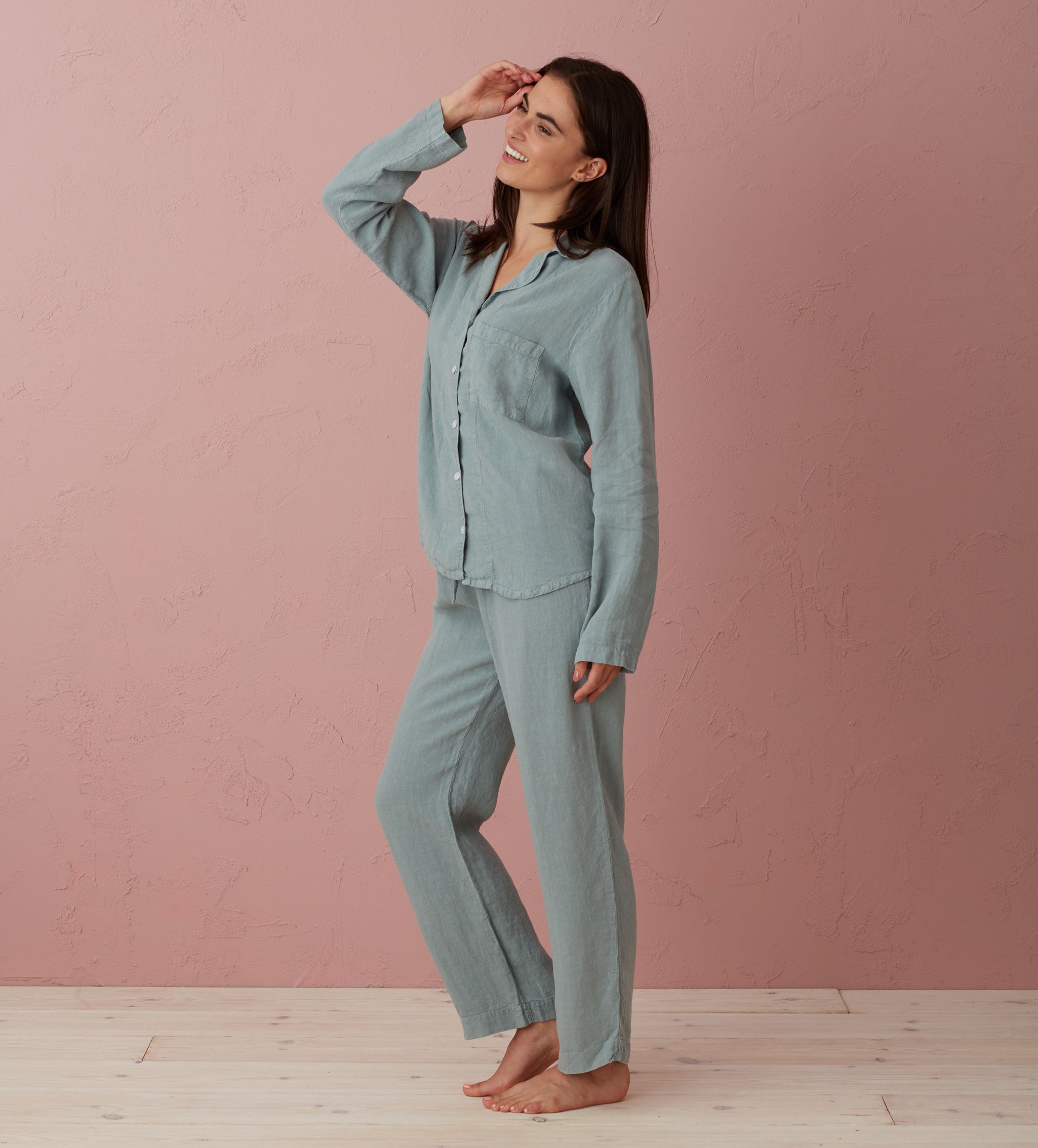 Teal Polly 100% Linen Pyjama Top - Soft & Breathable Sleepwear for Women - Perfect for Summer Nights & Relaxing at Home