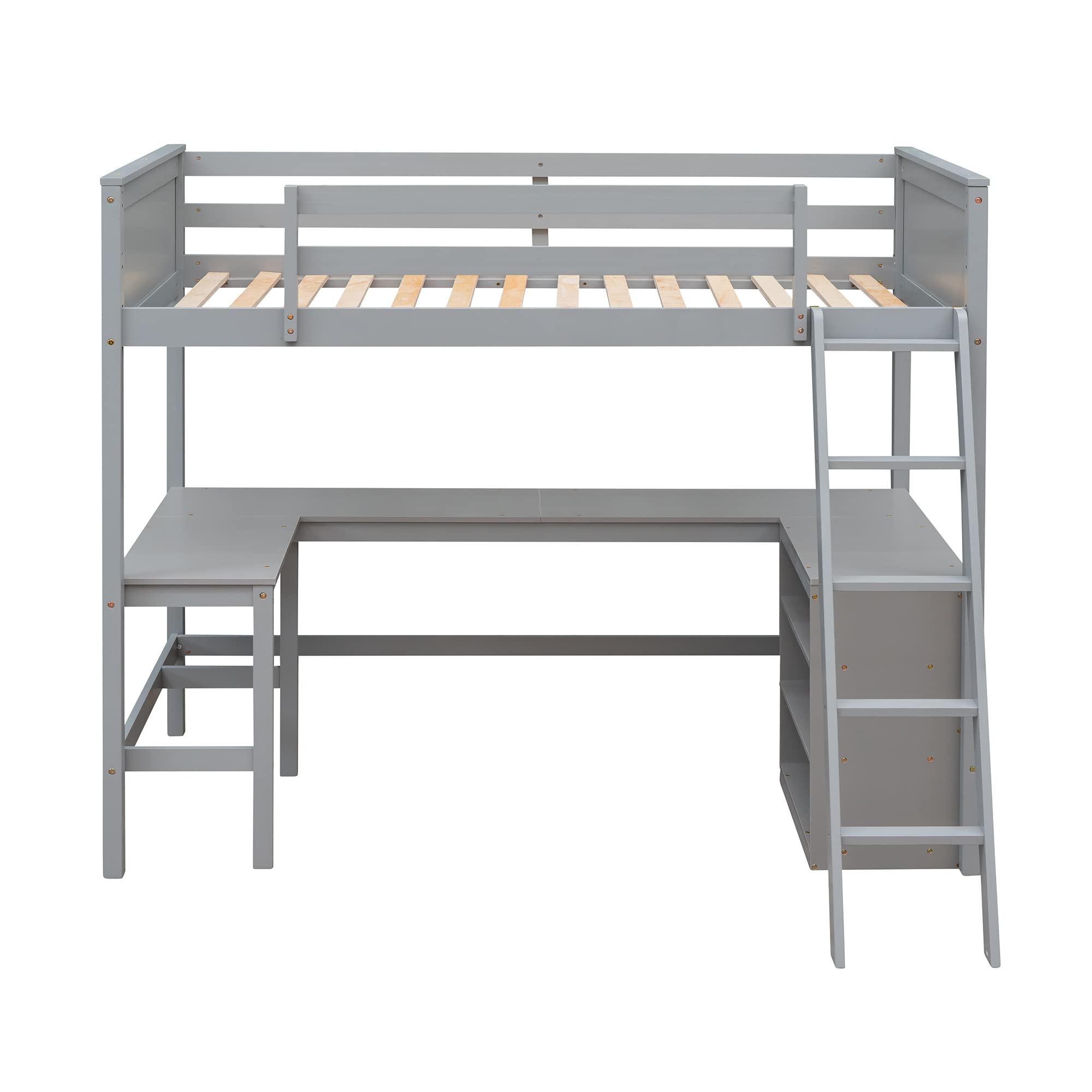 **Twin Loft Bed with Desk & Shelves - Sturdy Wood Loft Bed Frame with Storage Drawers for Kids, Teens & Adults - Space-Saving Gray Bedroom Furniture for Small Rooms, Dorms & Apartments**