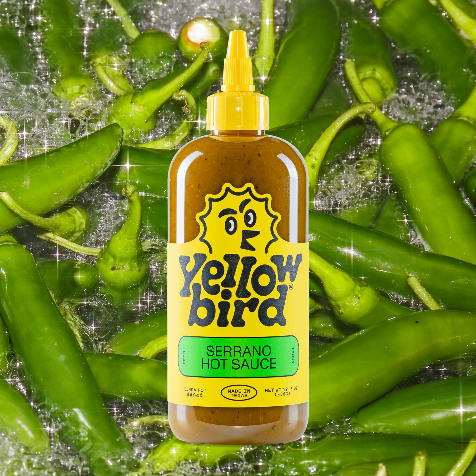 Yellowbird Foods Serrano Hot Sauce - All Natural, Non-GMO, Vegan, 19.6 oz Bottle | Perfect for Tacos, Burritos, Wings & Mexican Cuisine