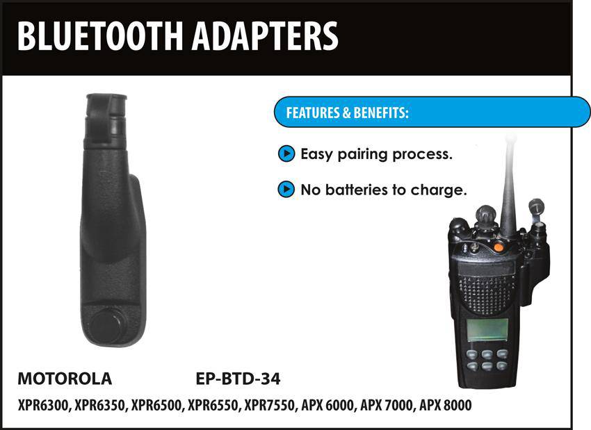 BlueWi BTD 34EC Bluetooth Wireless Adapter for Motorola APX - Wireless Audio Streaming for Police Radios & Communication Devices