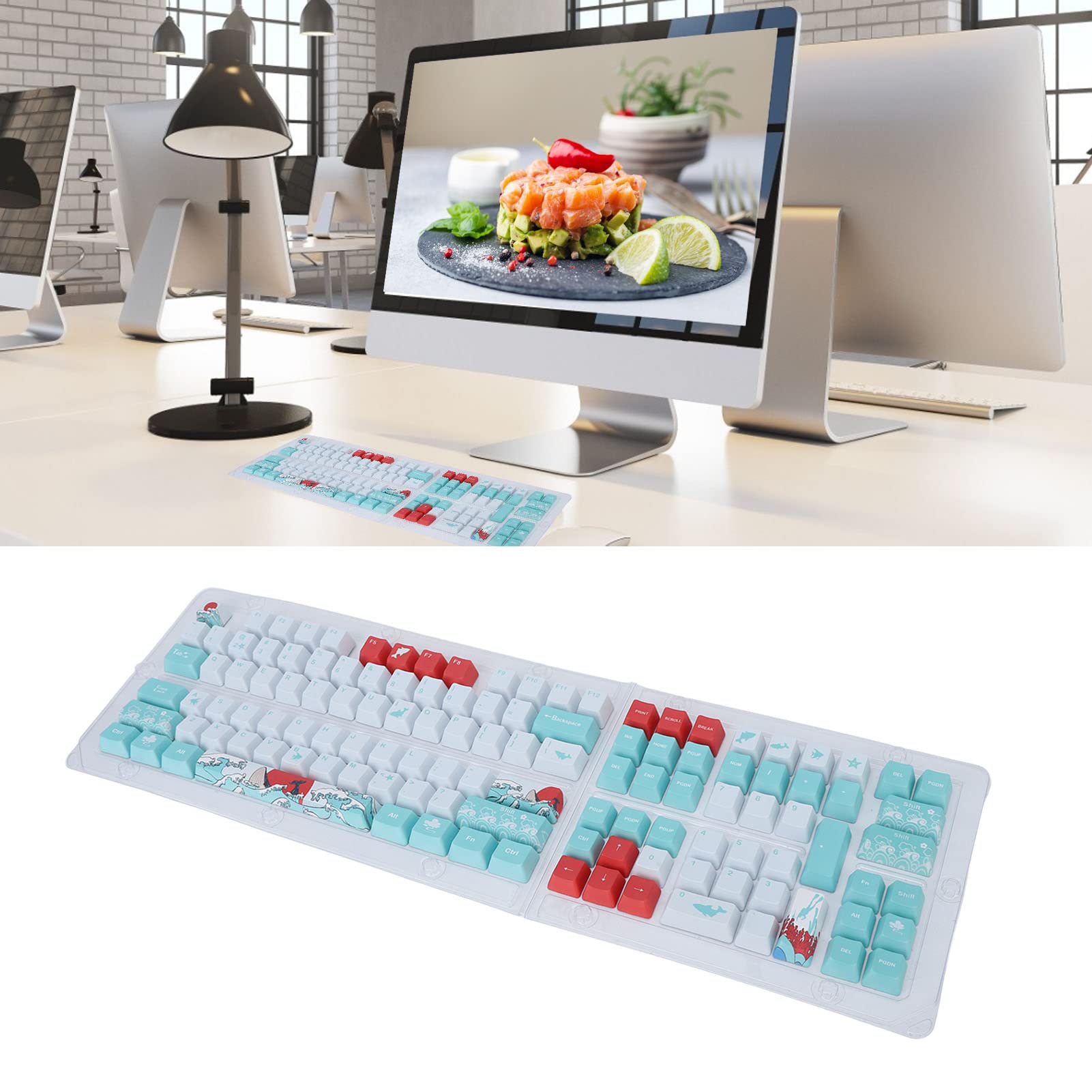 123 Keys Coral Sea Themed PBT Keycaps - OEM Height, Ergonomic Design for Mechanical Keyboards (Gaming, Typing, Office Work)