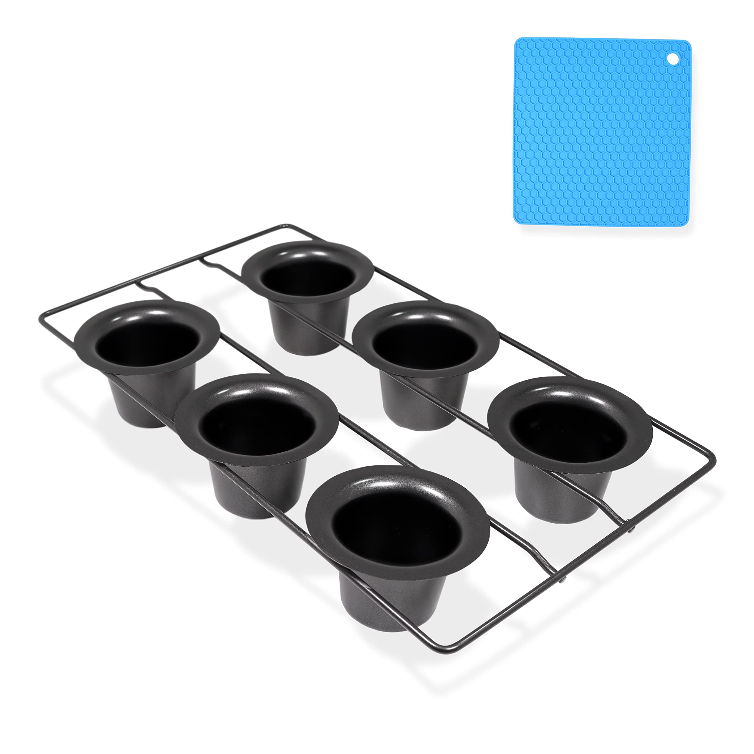 6-Cup Nonstick Popover Baking Pan with Honeycomb Heat Resistant Silicone Mat - Perfect for Muffins, Yorkshire Puddings & Breakfast Pastries