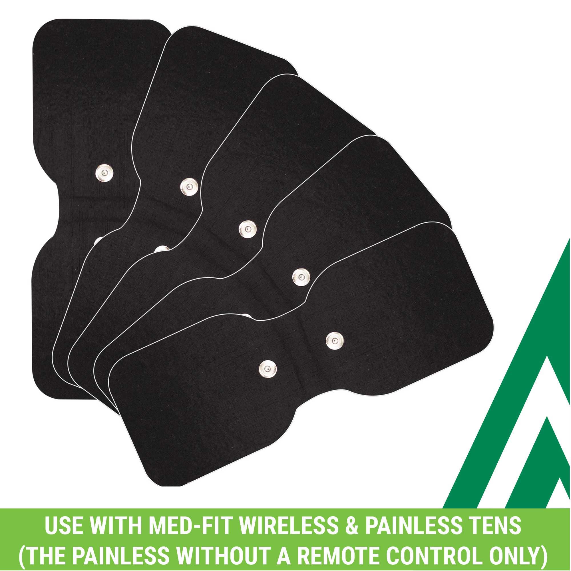 Med-Fit Wireless TENS Unit Electrode Pads - Large 20x10cm Black Cloth Electrodes (5 Pack) for Back Pain Relief - Perfect for Home Therapy & Muscle Recovery