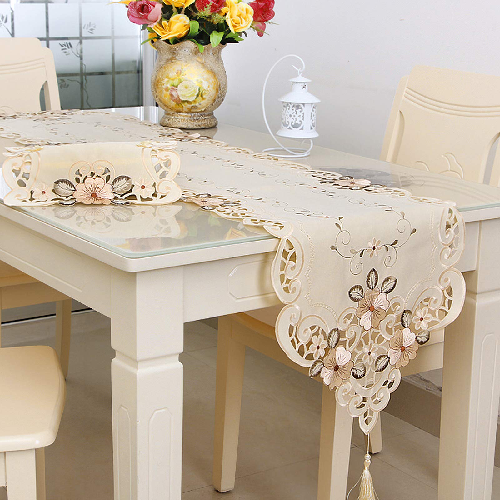 Vintage Embroidered Table Runner for Wedding Banquet & Tea Party Decor