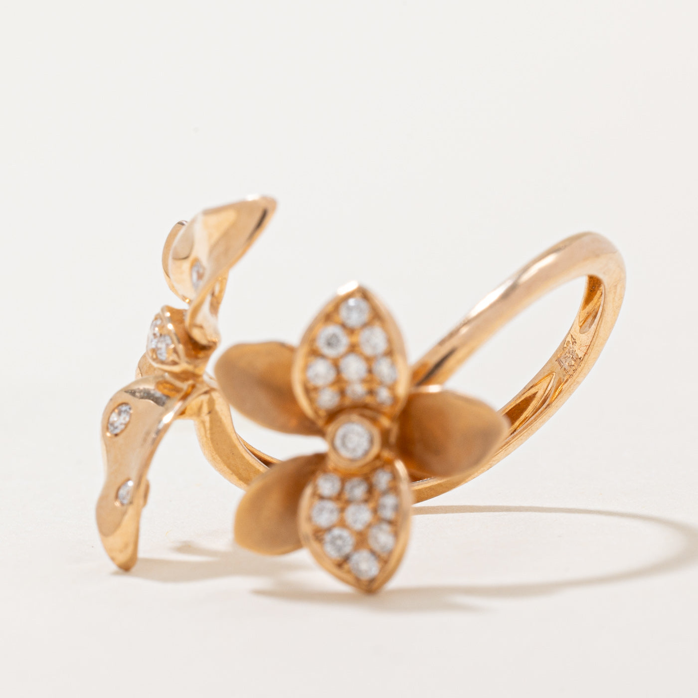 0.16ctw Diamond Butterfly & Flower Wrap Ring - Size 7.5 - Elegant Stackable Ring for Women - Perfect for Weddings, Anniversaries & Everyday Wear