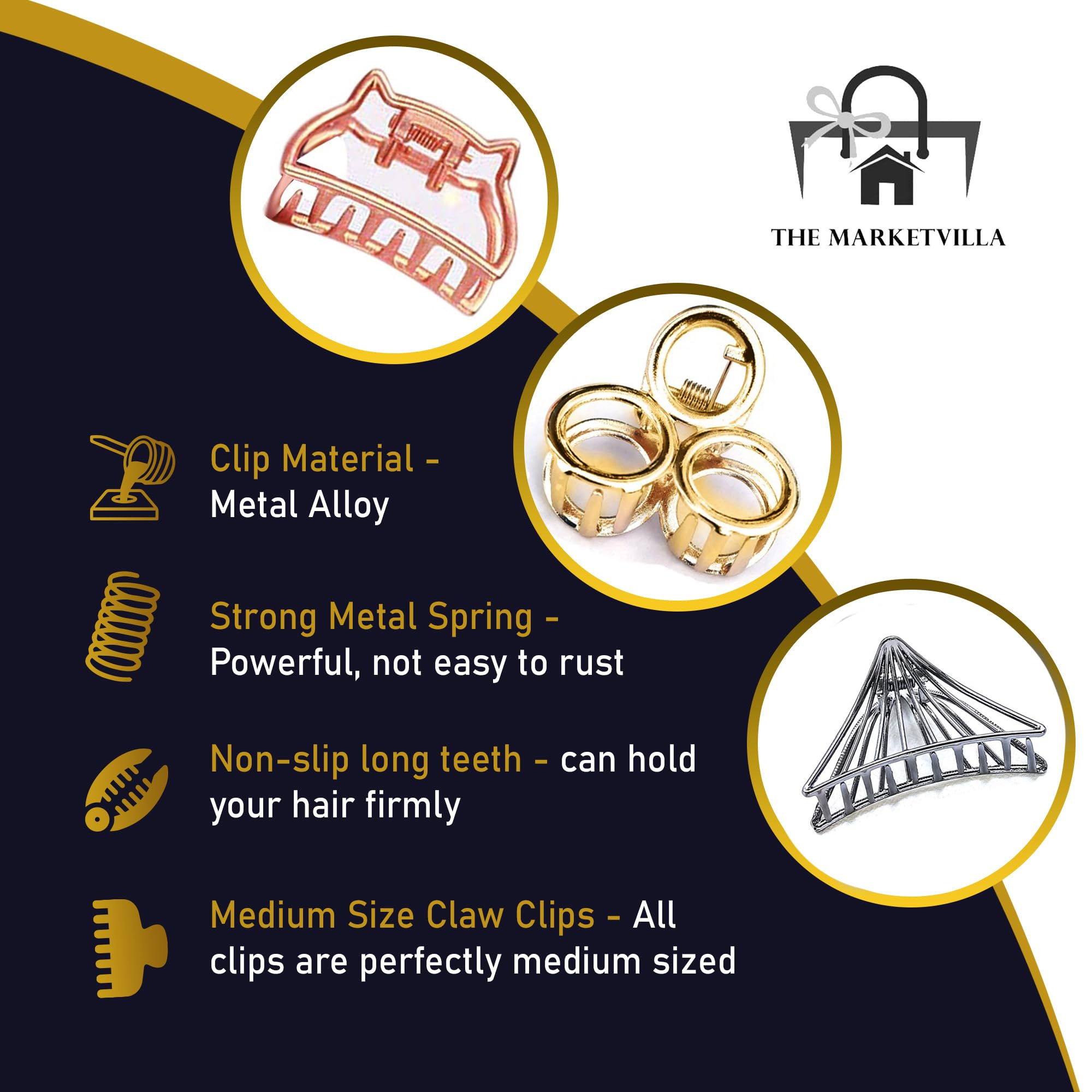 THE MARKETVILLA Hair Clips for Women & Girls - 8 Pack Hair Barrettes & Clutchers for Ponytails, Braids & Everyday Styling