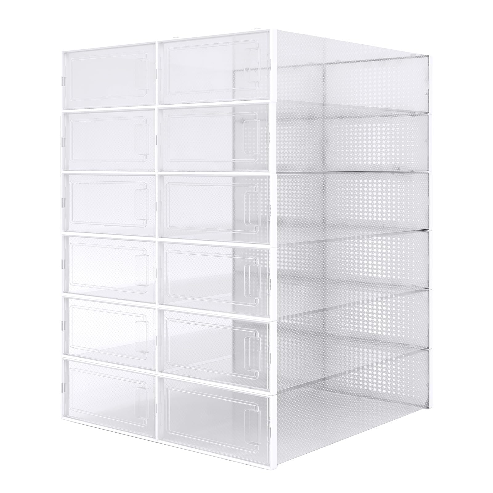 PARANTA 12-Piece Extra Large Clear Plastic Shoe Storage Boxes - Stackable Boot & Shoe Organizer for Sneakers, High Heels & Boots - Space Saving Closet & Entryway Organization Solution for Home & Office