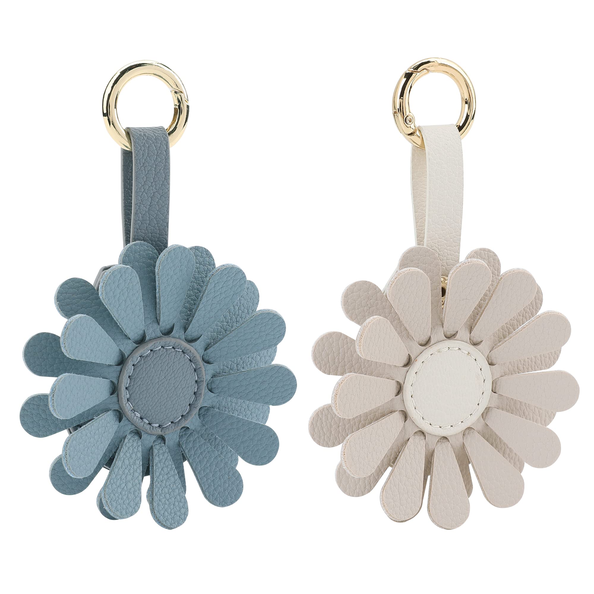 2 Pack Flower AirTag Keychain Holder for Apple AirTags - Leather Cover Case for Keys, Wallets & Luggage Tracking | Perfect for Travel, Pets & Anti-Loss Protection