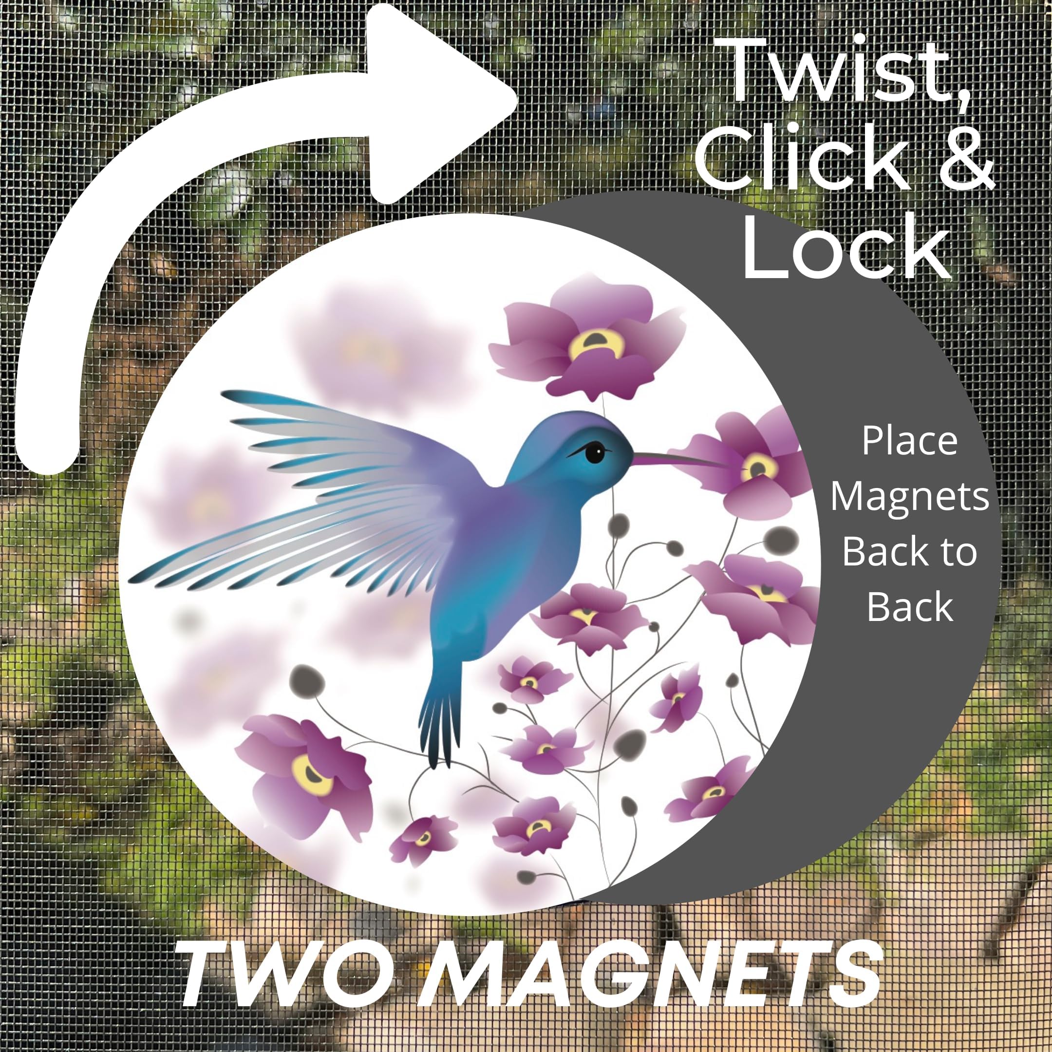 Robbins Aria Magnetic Screen Door with Twist-Lock Technology - Secure Pet & Child Safety - Hummingbird Design Home Decor for Patio, Porch, and Backyard