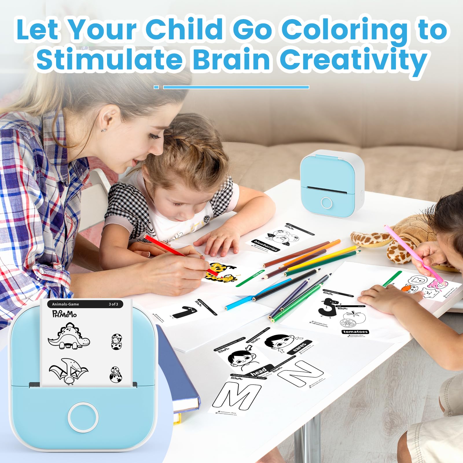 Odaro T02 Mini Bluetooth Thermal Sticker Printer - Portable Sticker Maker Machine with 1 Roll Paper for School Notes, Journals, Coloring Pictures (Blue) | Perfect for DIY Crafts, Labeling & Scrapbooking