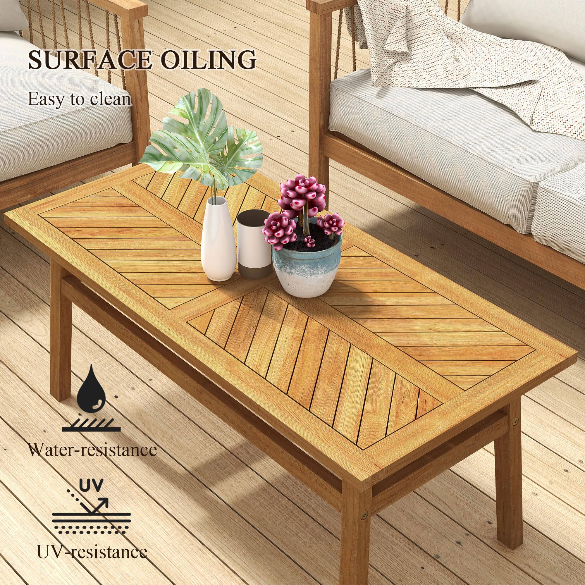 Outsunny Rustic Acacia Wood Outdoor Coffee Table - Weather-Resistant Patio Side Table for Garden, Backyard, Balcony & Deck - Perfect for Outdoor Entertaining & Relaxation