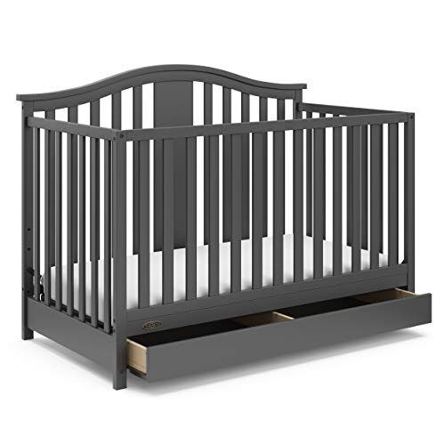 Graco Solano 5-in-1 Convertible Crib with Storage Drawer (Gray) – GREENGUARD Gold Certified, Converts to Toddler Bed & Full-Size Bed | Safe Nursery Furniture for Baby & Kids Room | Perfect for Newborns, Infants & Growing Toddlers