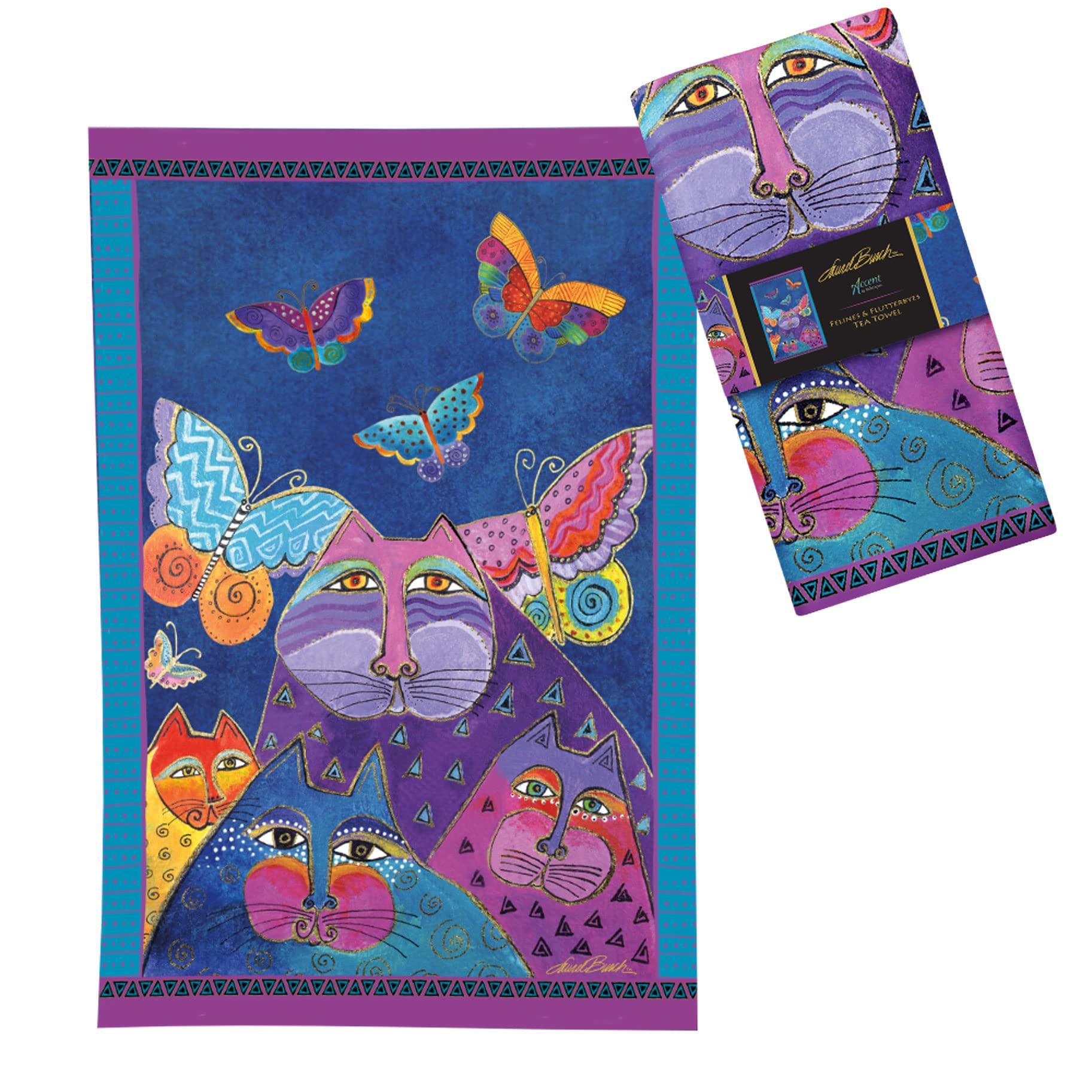 **Laurel Burch Flutterbyes Tea Towels - 18 x 28 Inches, 100% Cotton Super Soft & Absorbent Kitchen Dish Towels (1 Count) - Perfect for Drying Dishes, Decor & Gift Giving**
