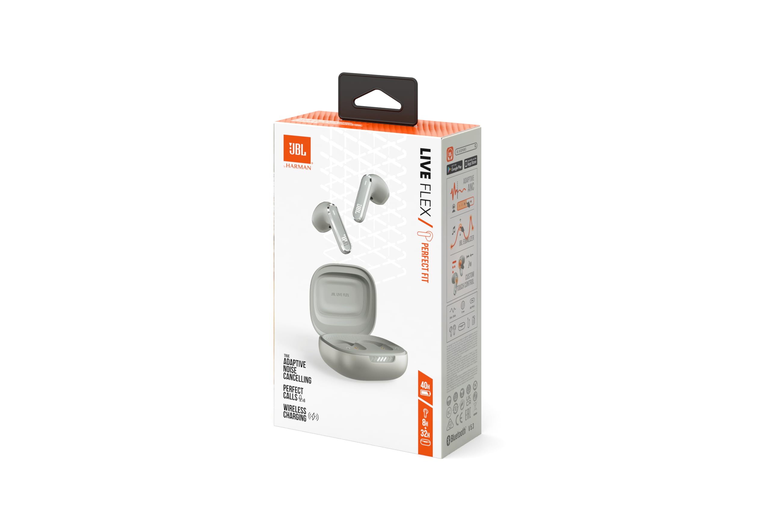 JBL Live Flex In-Ear Bluetooth Earphones with Noise Cancellation - IPX4 Water Resistant Wireless Earbuds, 40H Battery Life, Secure Fit for Running & Workouts, Silver (Perfect for Gym, Commuting & Travel)