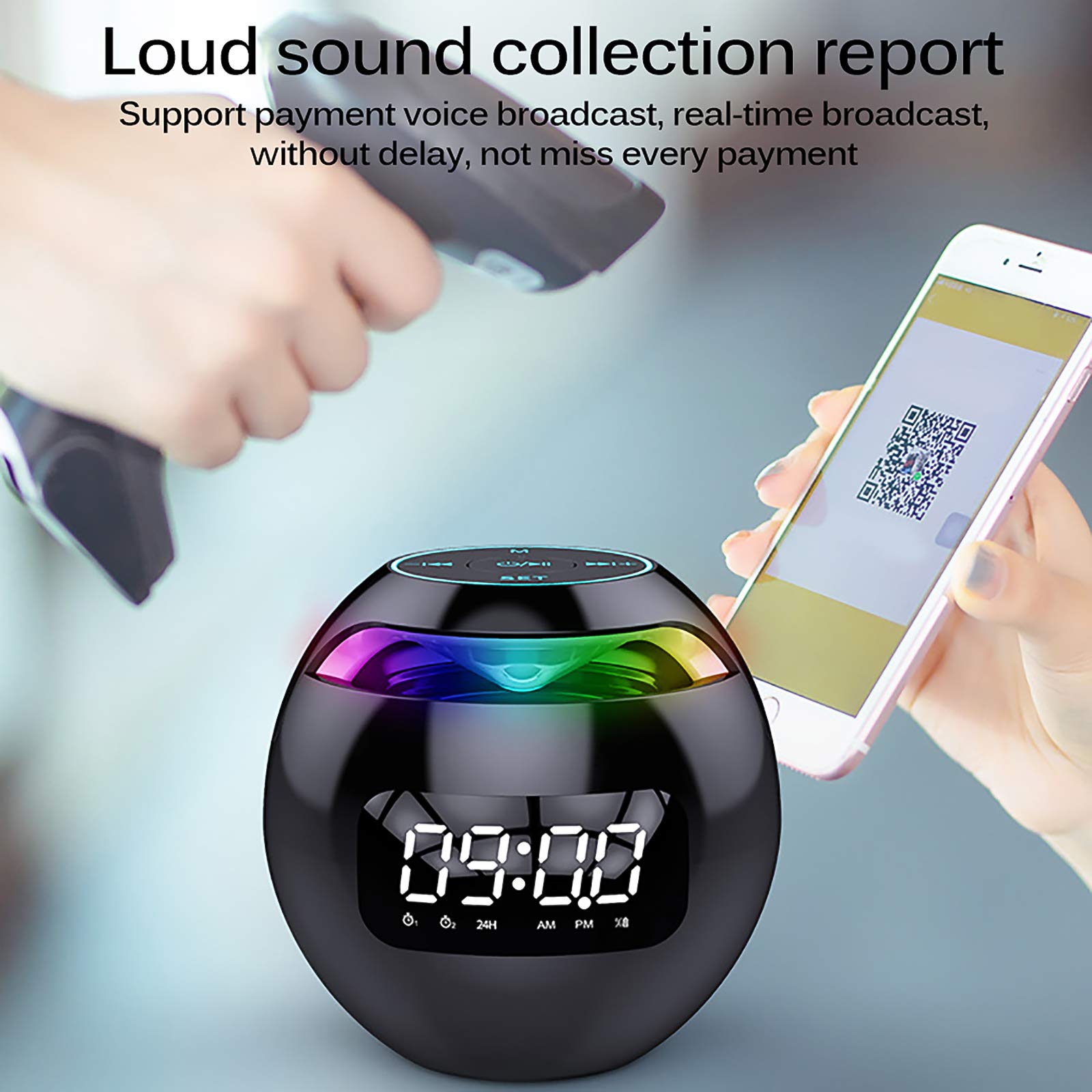 Ulsam 2-in-1 Bluetooth Speaker & Alarm Clock with Digital Display - Portable Wireless Speaker, FM Radio, Smart Sensor, Bluetooth 5.0, USB Charging Port, 5W Output - Perfect for Bedroom, Office, Travel and Outdoor Use (Black)