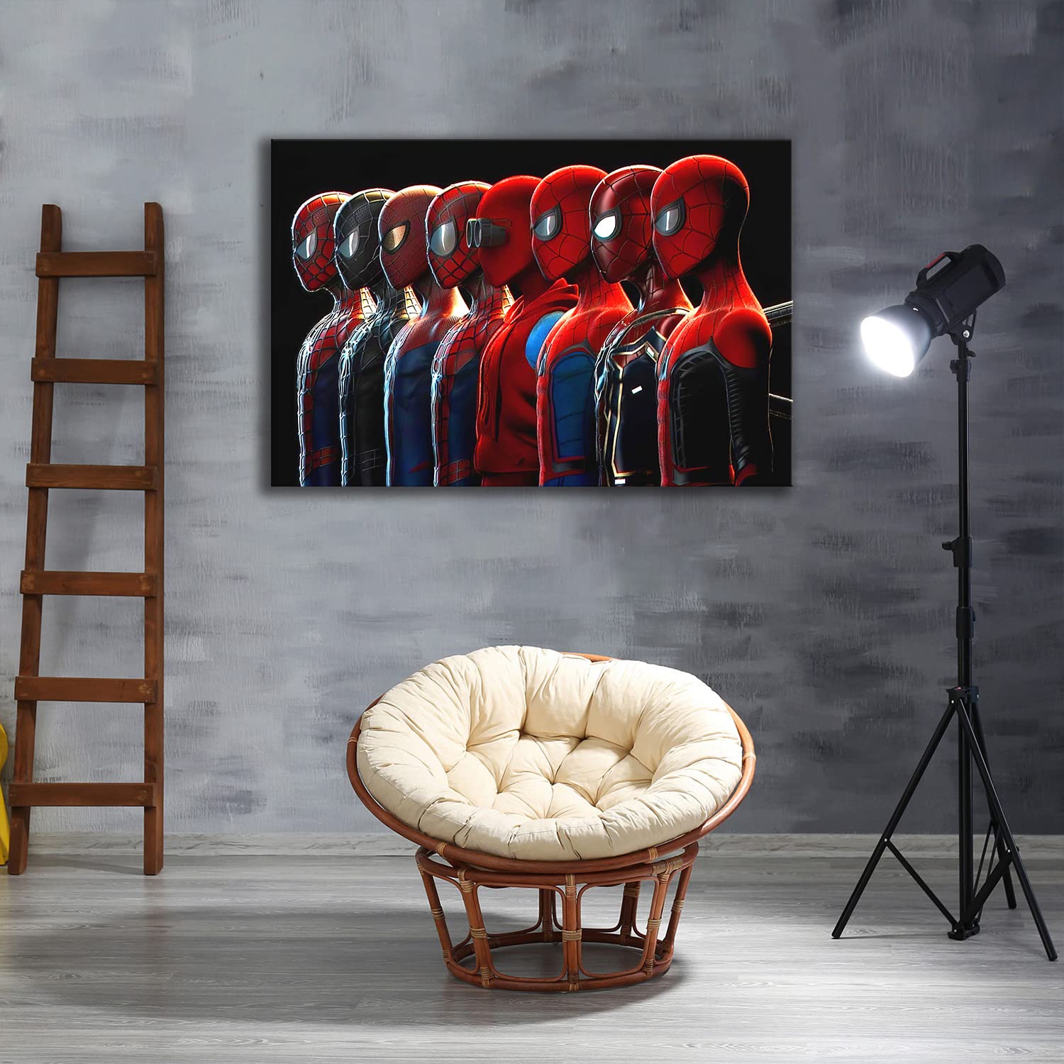 Spider-Man Superhero Group Poster - 8 Characters in One Frame - Modern Canvas Wall Art for Home & Bedroom Decor (20x30 Inches, Rolled Canvas) - Perfect for Comic Fans, Movie Themed Rooms & Gift Ideas