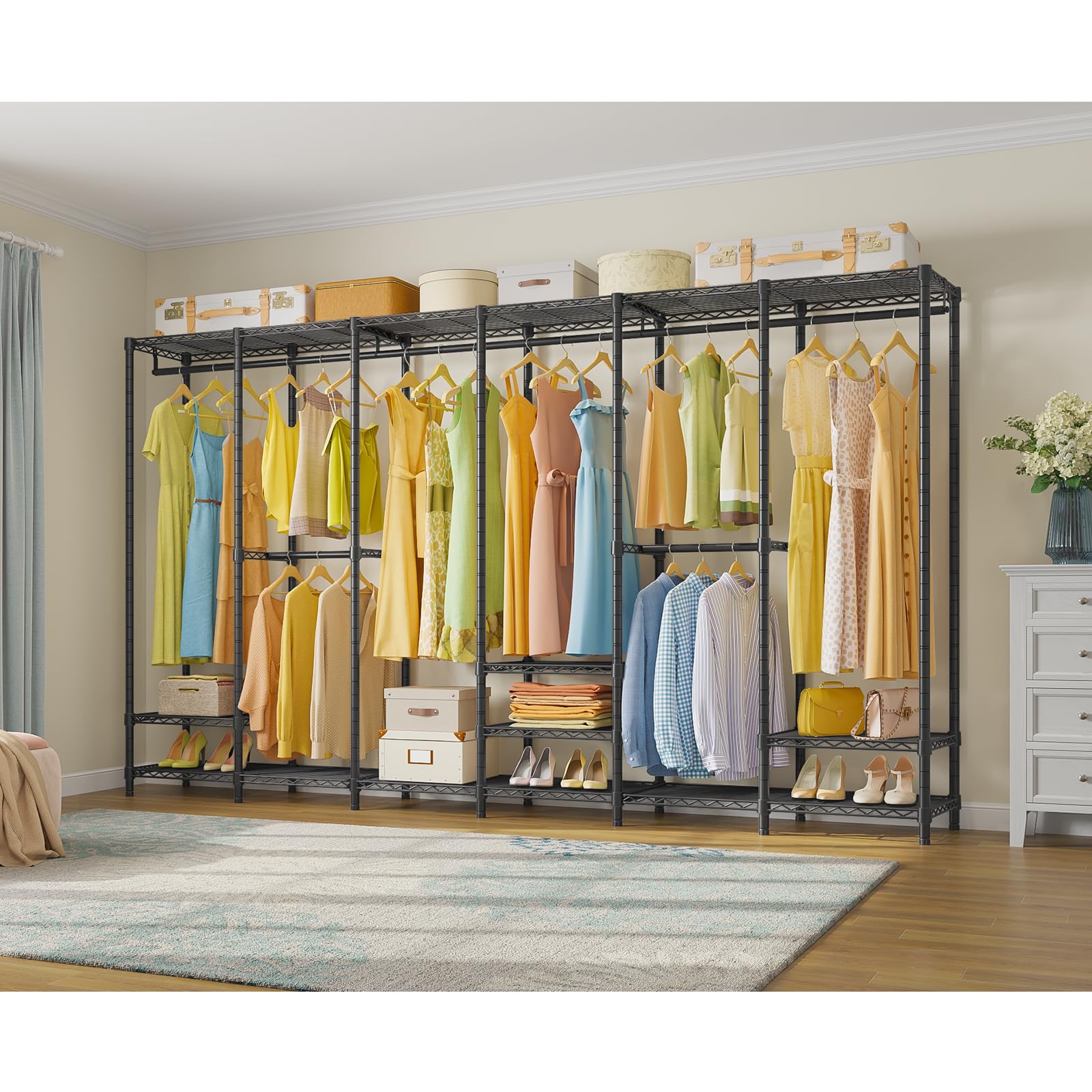 VIPEK V60 Heavy Duty Extra Large Portable Closet Rack - Freestanding Wardrobe Organizer for Bedroom Storage, 1620lbs Capacity Metal Clothing Hanging Rack (Black) - Perfect for Home Organization, Laundry Room, Closet Expansion & Seasonal Clothing Storage