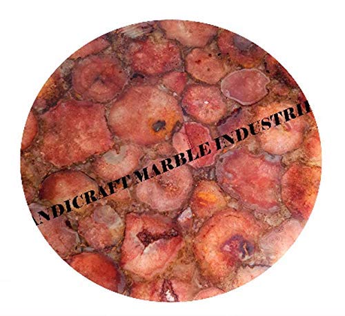 Natural Red Agate Stone Round Table Top - Premium Coffee Table Centerpiece for Living Room, Office & Conference Room Decor | Unique Home Heirloom & Conversation Starter