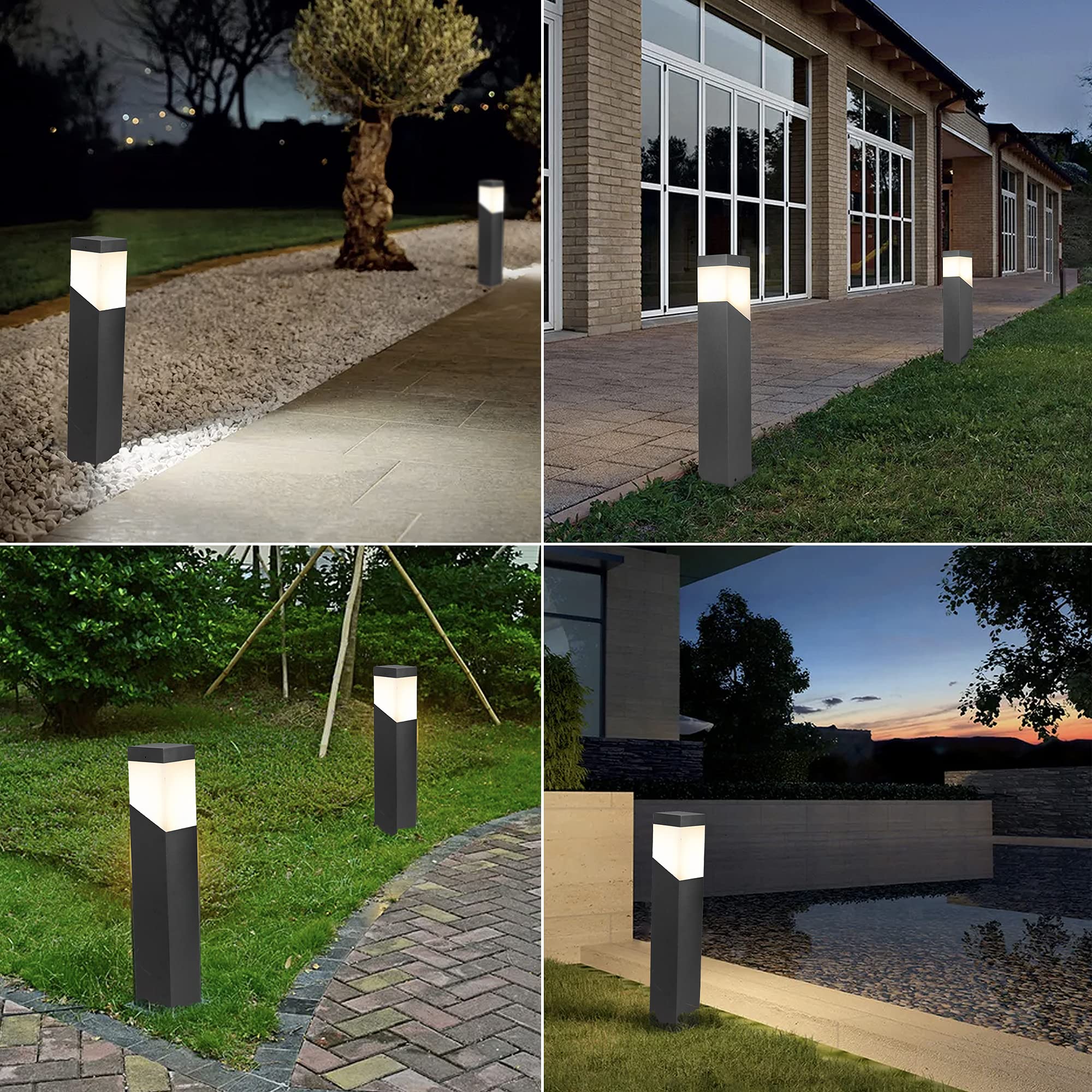 Modern Outdoor Pathway Bollard Lights - E26 Base, IP44 Waterproof Aluminum Garden Landscape Lighting (19Inch, 120V) - Perfect for Walkways, Patios, Yards & Driveway Decor