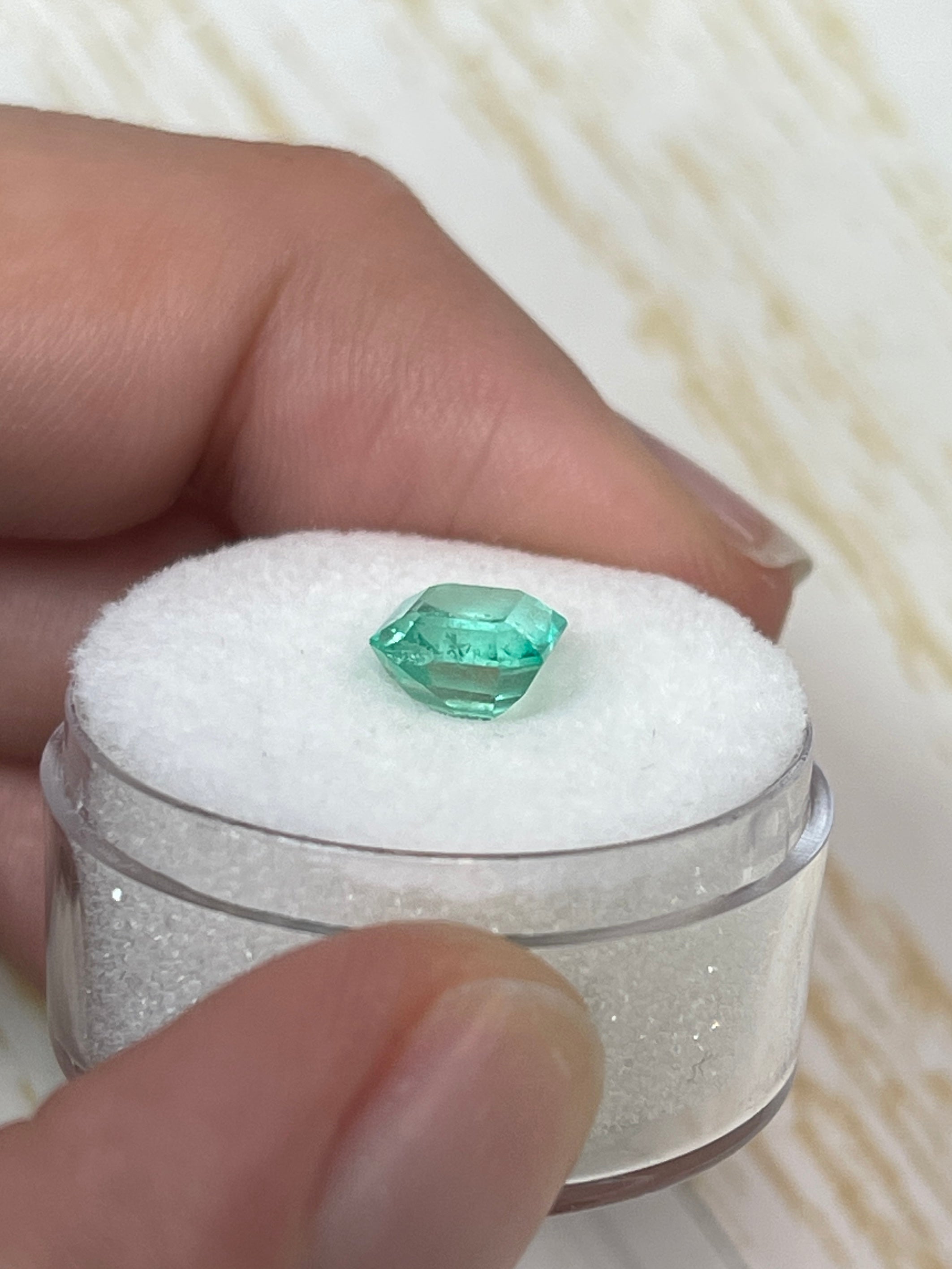 1.60 Carat 7.5x6.5mm Pastel Light Green Loose Colombian Emerald Gemstone - Emerald Cut for Jewelry Making, Engagement Rings & Fine Collections