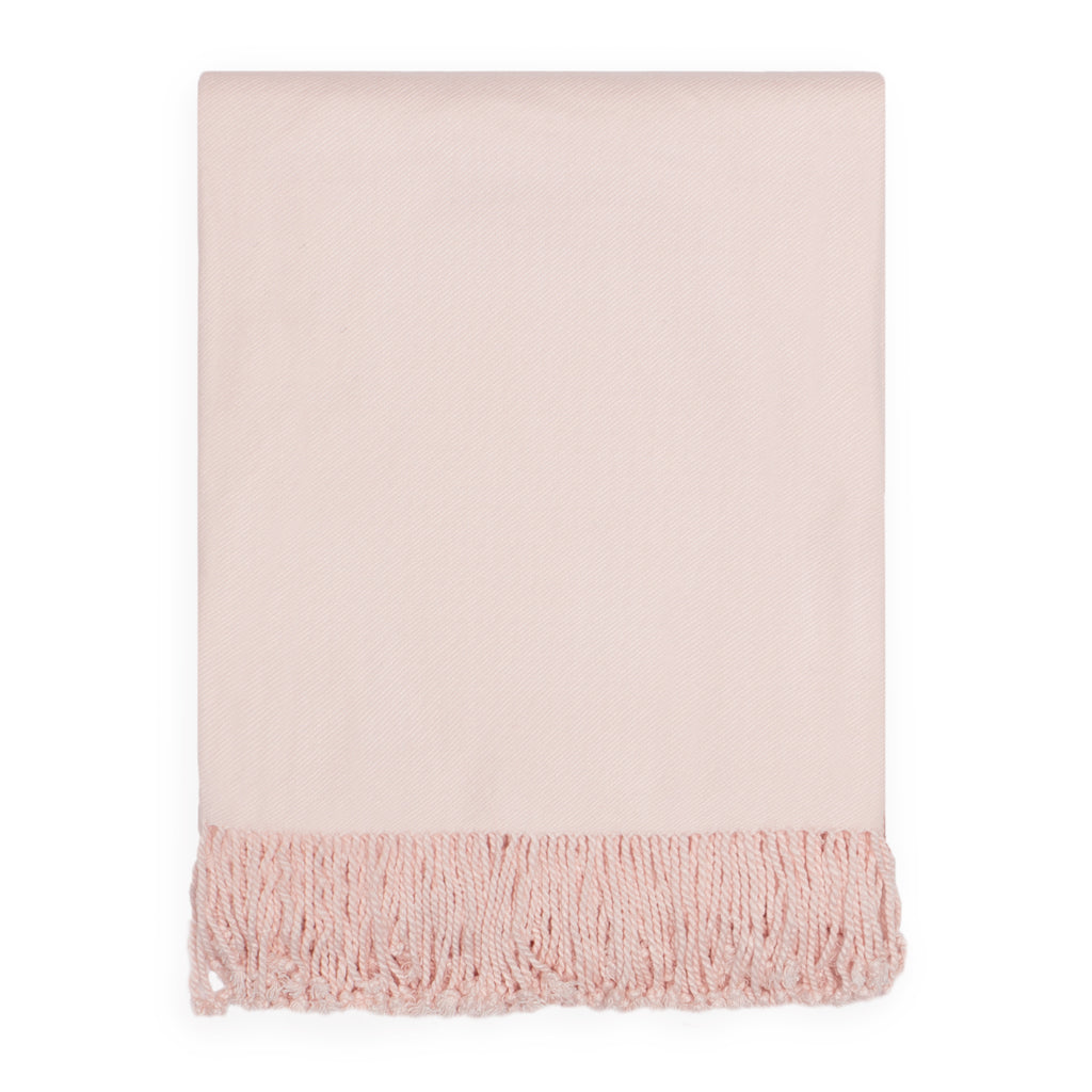 Soft Pale Pink Fringed Throw Blanket - Cozy Knit Blanket for Couch, Bed & Sofa - Perfect for Living Room, Nursery & Gift Giving