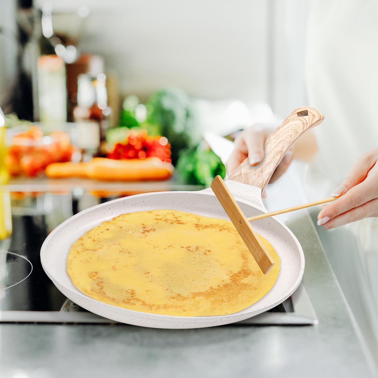 Hiceeden 10-Inch Nonstick Ceramic Crepe Pan with Spreader - Detachable Handle, Induction Compatible, PFOA Free Tortilla & Pancake Griddle for Gas, Electric & Induction Stoves - Perfect for Crepes, Dosas, Tortillas & More (White)