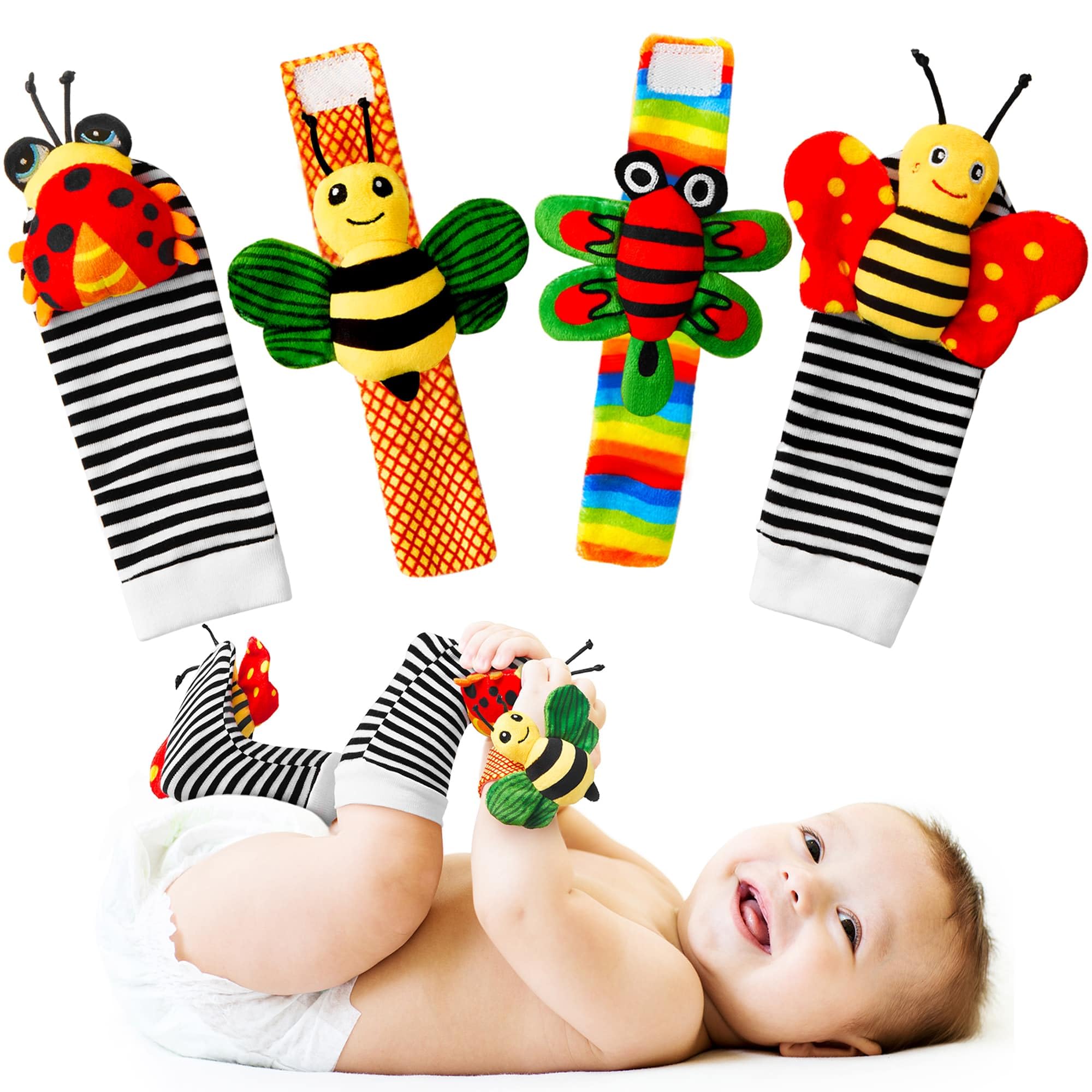 Best Baby Toys 0-6 Months - Soft Infant Socks with Rattles, Newborn Hand & Foot Wrist Rattles for Boys & Girls | Perfect Baby Shower Gifts, Birthday Presents for 0-12 Months | Great for Sensory Play, Tummy Time & Early Development