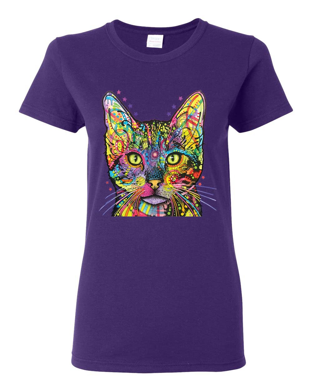 Colorful Cat T-Shirt for Women | Cat Mom & Cat Dad Gift | Dean Russo Art Animal Lover Tee - Perfect for Casual Wear, Cat Lovers & Art Enthusiasts