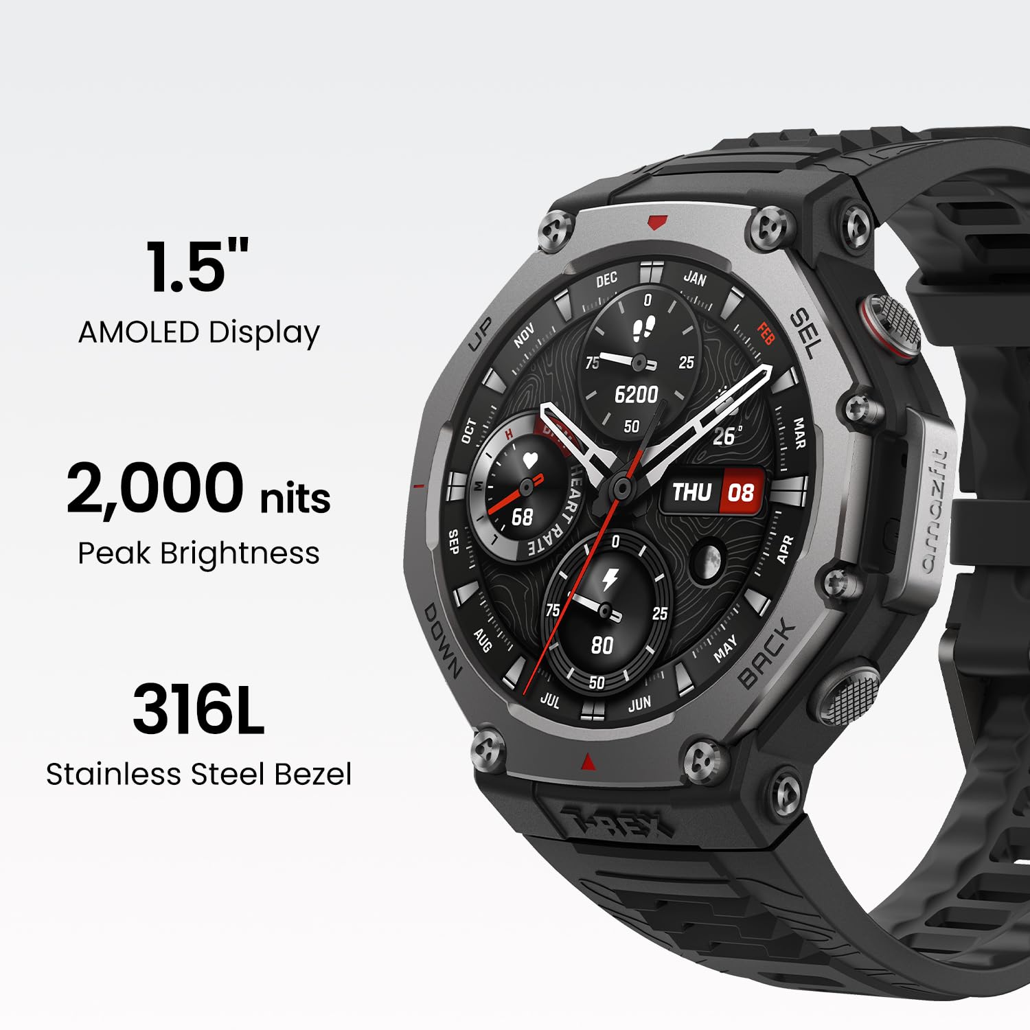 Amazfit T-Rex 3 Rugged Military Smartwatch for Men - 48mm GPS Fitness Tracker with Offline Maps, 100m Waterproof, 170+ Sport Modes, AI Voice Control - Renewed (Lava) | Perfect for Outdoor Adventures, Hiking, Swimming & Extreme Sports