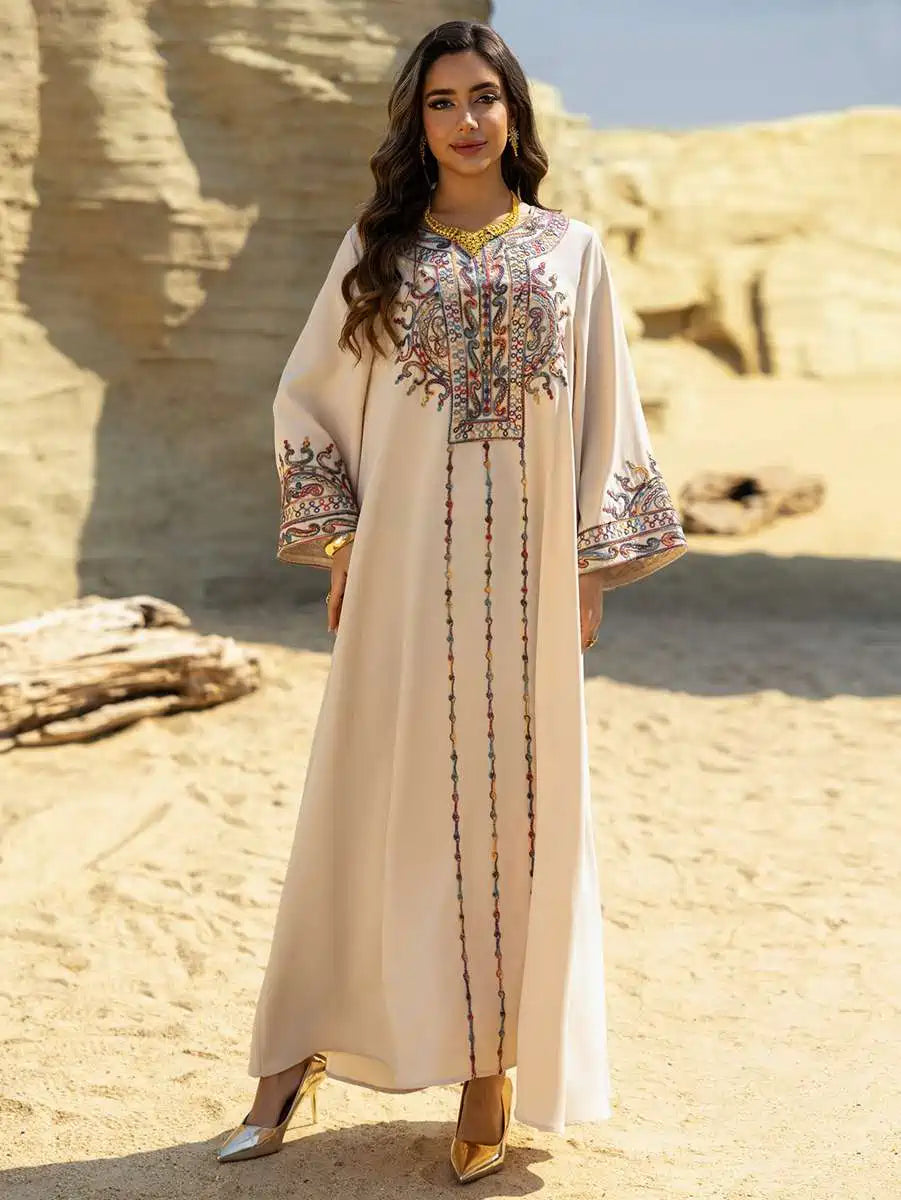 Elegant Eid Dress with Rope Embroidery - Wrinkle-Free Caftan Kafta Dress #25461 for Women | Perfect for Eid Celebrations, Weddings & Special Occasions