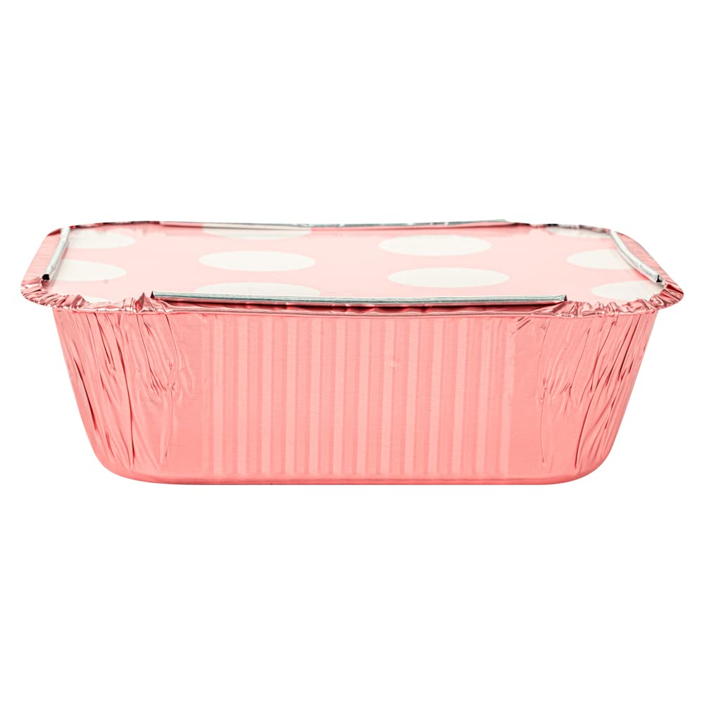 200-Pack 12oz Disposable Takeout Containers with Polka Dot Lids - Pink Rectangle Food Storage Containers for Restaurants, Catering & Meal Prep | Microwave Safe, Freezer Friendly & Leak-Proof Aluminum Delivery Boxes