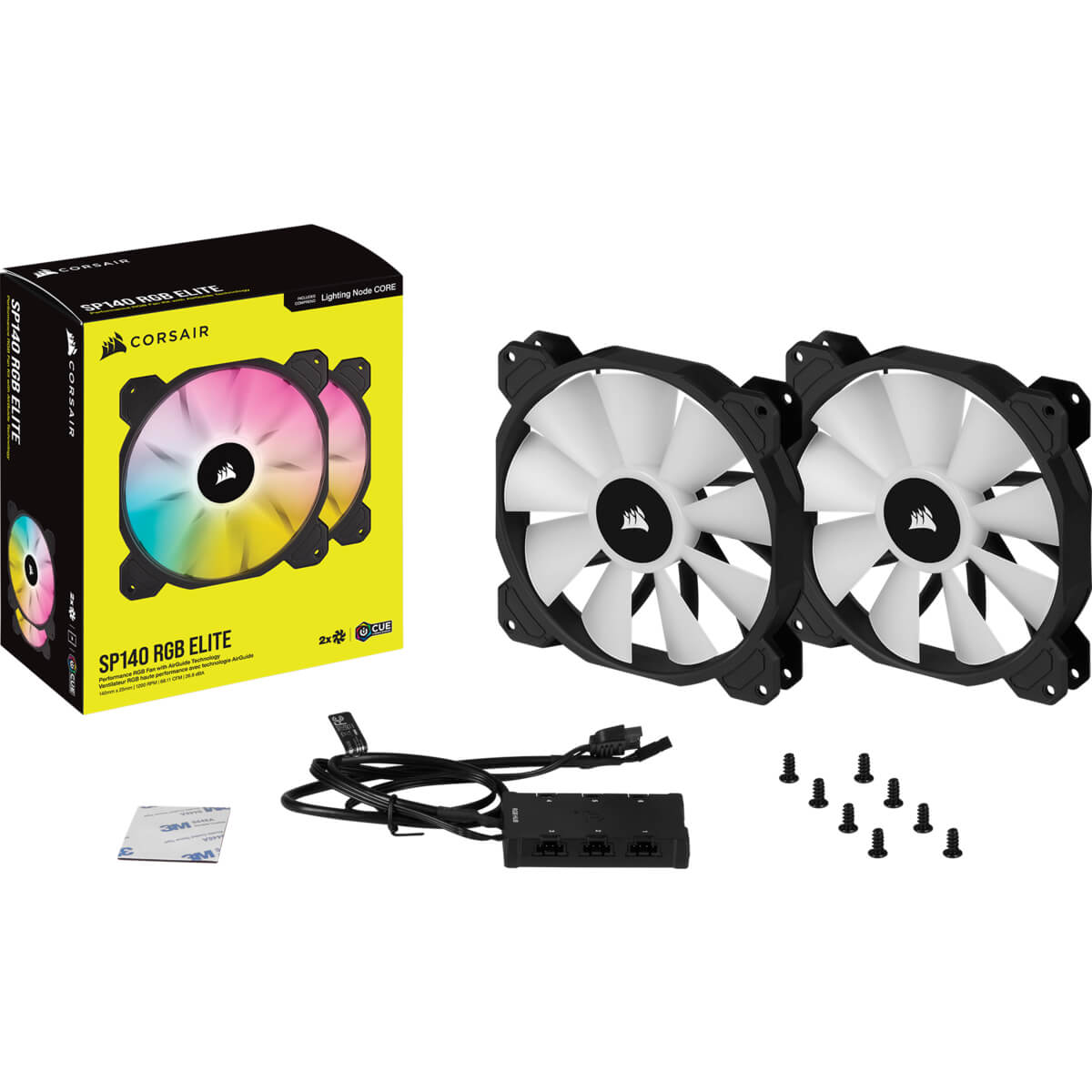 Corsair iCUE SP140 RGB ELITE High Performance 140mm PWM PC Cooling Fan - Dual Fan Kit with Lighting Node CORE for Gaming PC, Case Cooling, and Custom RGB Builds