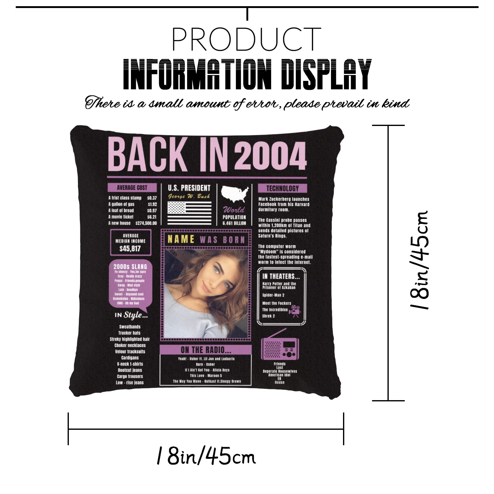 20th Birthday Candles & Purple Custom Throw Pillow - Super Soft 2004 Birthday Party Decorations for Boys, Girls, Men & Women - Perfect for Sofa Decor, Birthday Gifts & Celebration Scenes