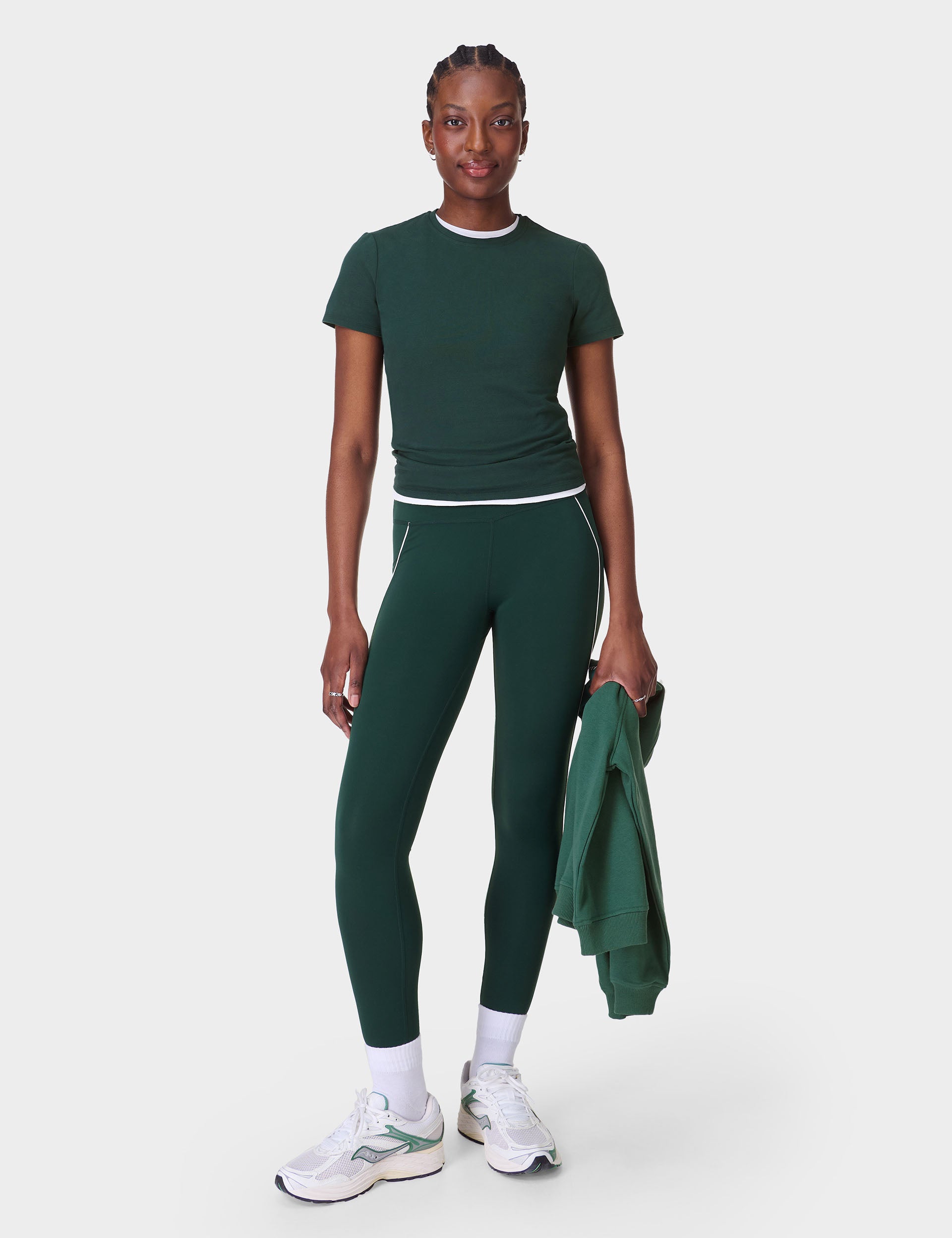 All Day Active Contrast Piping 7/8 Leggings for Women - Cedar Green | Yoga, Running & Gym Workouts