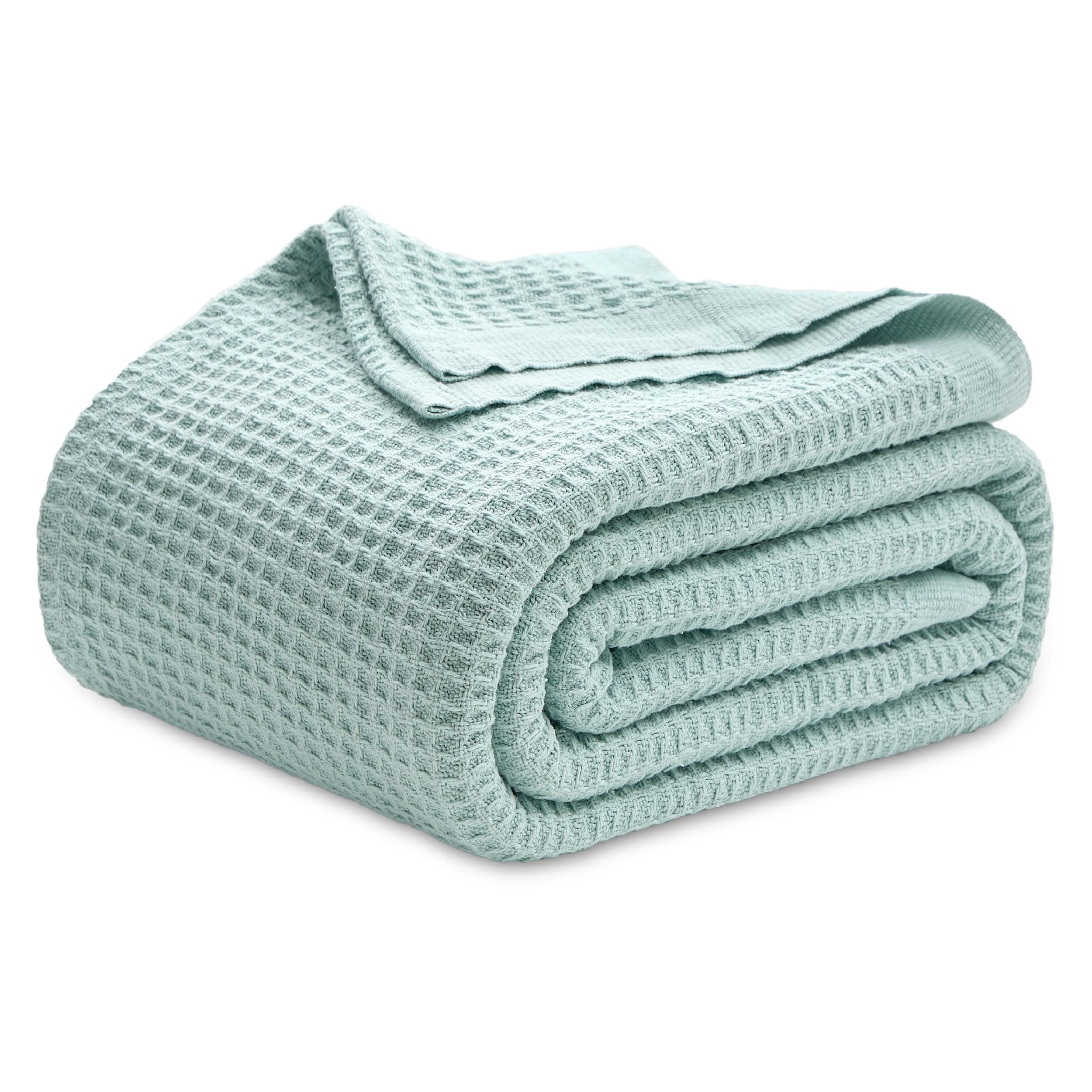 Bedsure 100% Cotton King Size Blanket - Ultra Soft & Breathable Waffle Weave Bedding for Summer & Spring, Mint Green, 104x90 Inches - Perfect for Cozy Nights, Guest Rooms & Air Conditioning Comfort