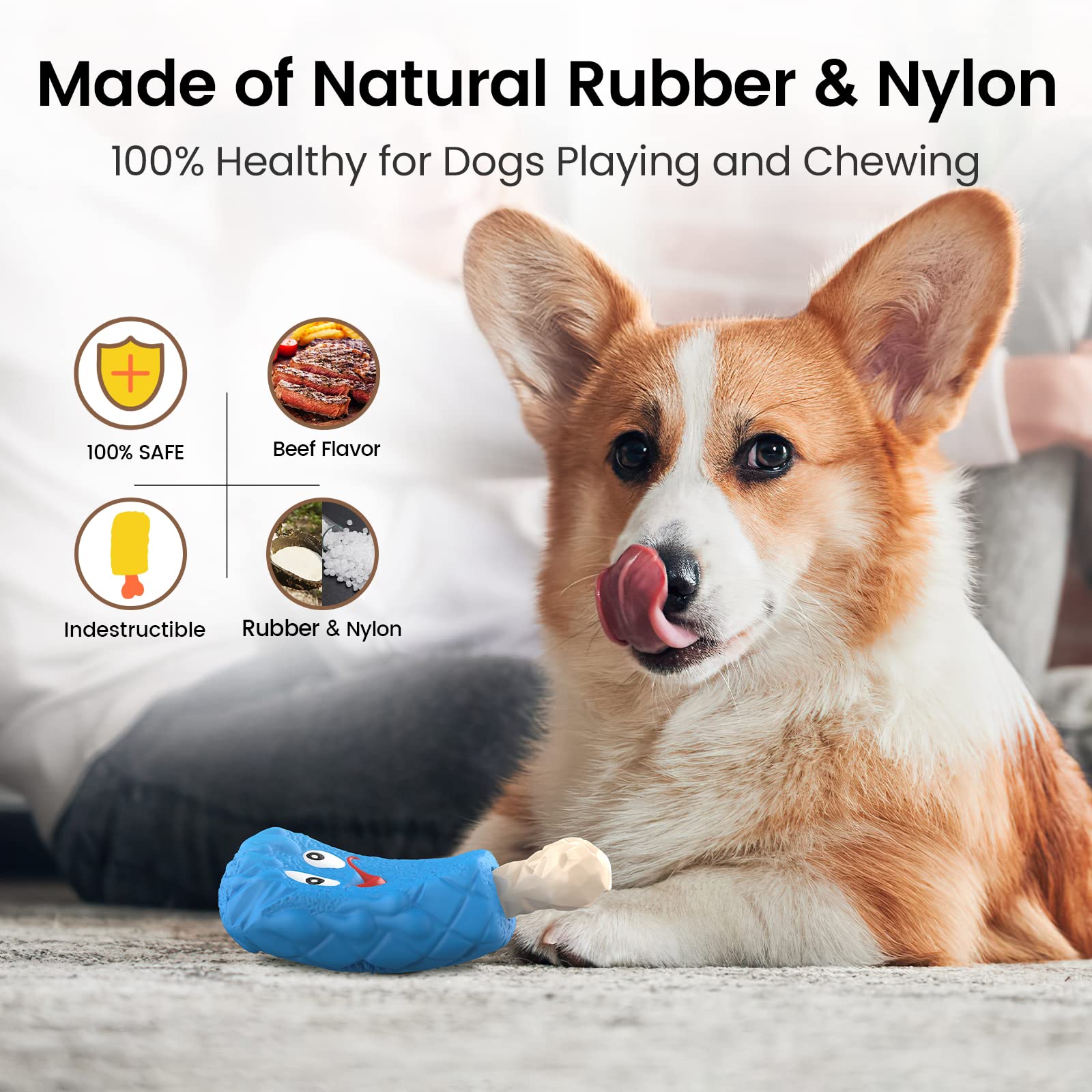 RUXAN Indestructible Dog Chew Toys for Aggressive Chewers - Natural Rubber Interactive Treat Toy with Milk Flavor for Medium & Large Dogs - Perfect for Chewing, Chase, Fetch and Training Sessions