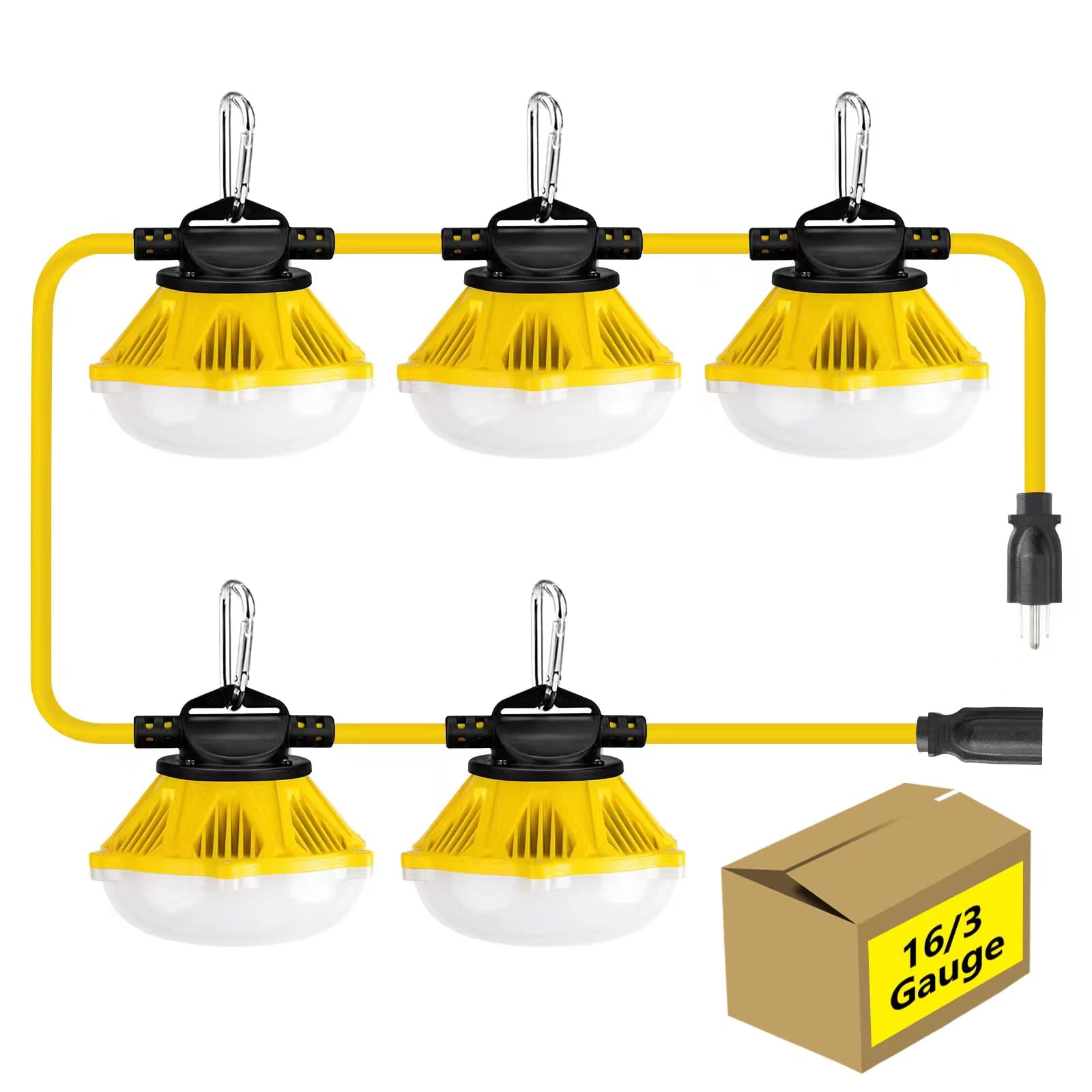 Summstar 50FT Aluminum LED Construction String Lights - 100W 10000LM SJTW 16/3 Temporary Work Light - ETL Listed for Outdoor Job Sites, Backyard Parties & Event Lighting