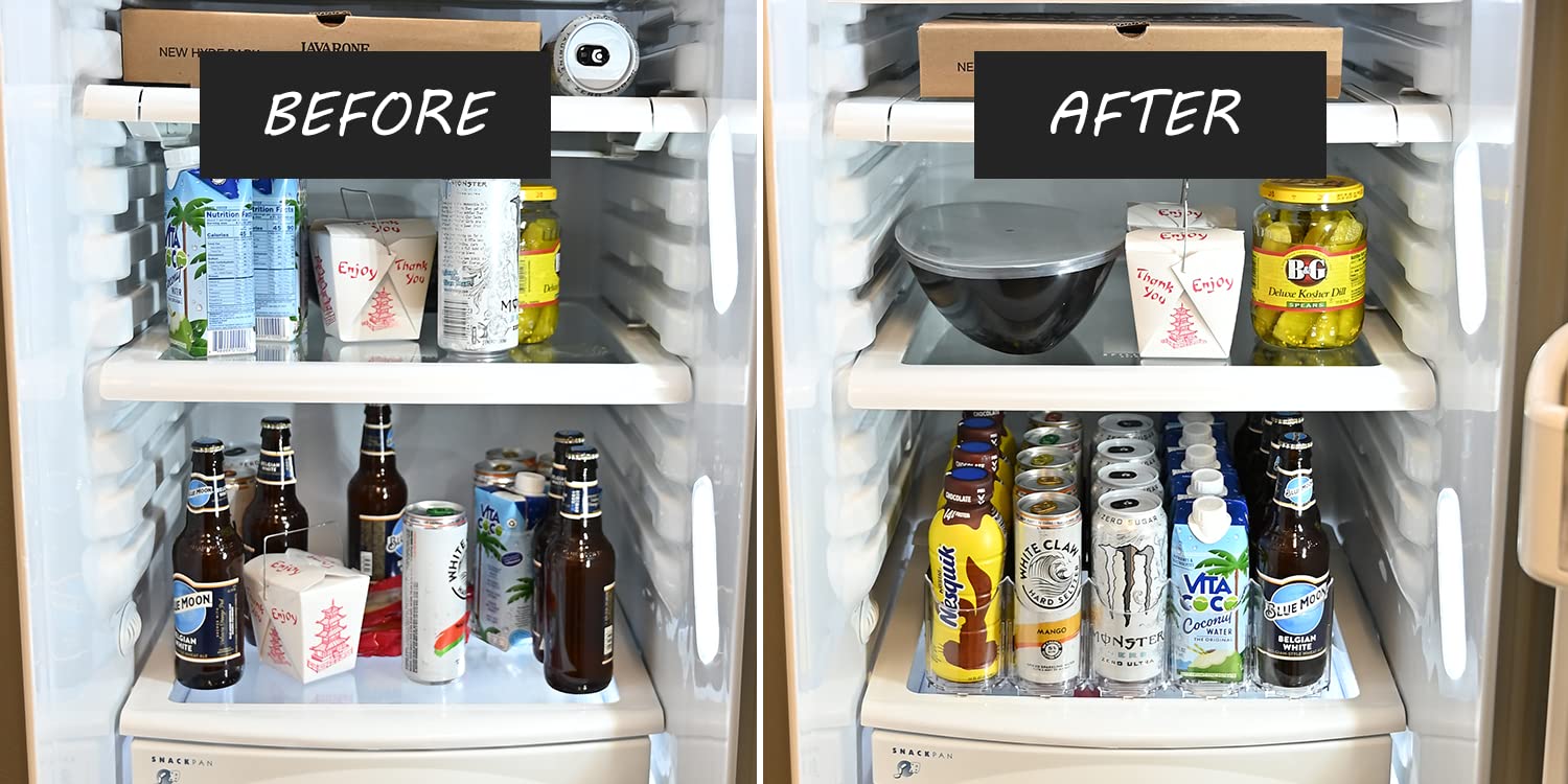 Visi-FAST Spring Push Drink Dispenser - 12/16 oz Beverage Organizer for Cans & Bottles - Fridge Storage for Home & Commercial Use (2-Pack) - Perfect for Parties, Offices & Kitchen Organization
