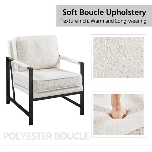 Yaheetech Teddy Boucle Fabric Armchair - Modern Accent Chair for Living Room, Bedroom, Office - Soft Upholstered Lounge Chair with Solid Wood Legs - Perfect for Reading Nook, Cozy Corner & Home Decor