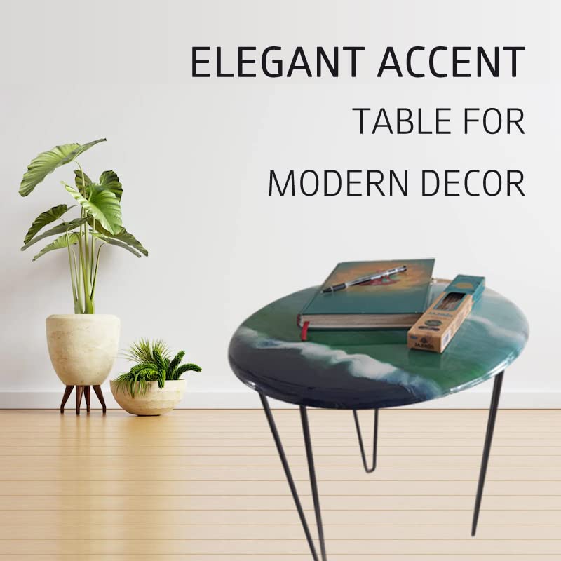 Handmade Epoxy Resin River Table with Wood & Turquoise - Modern Round Dining Table with Iron Legs - Glossy Finish for Living Room, Office, or Restaurant Decor