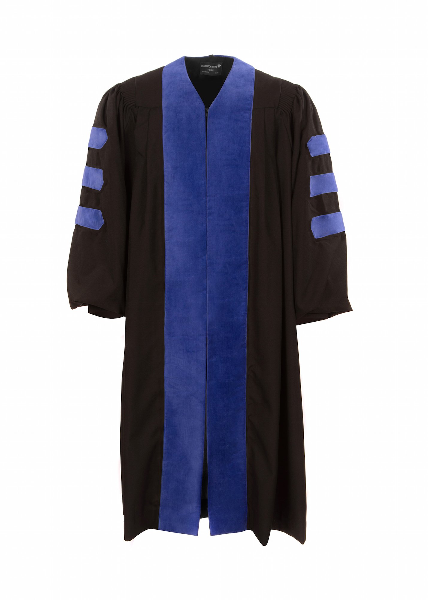 American Doctoral Gown - Black with Royal Blue Velvet Trim, No Piping | Premium Graduation Robe for PhD Ceremonies & Academic Events