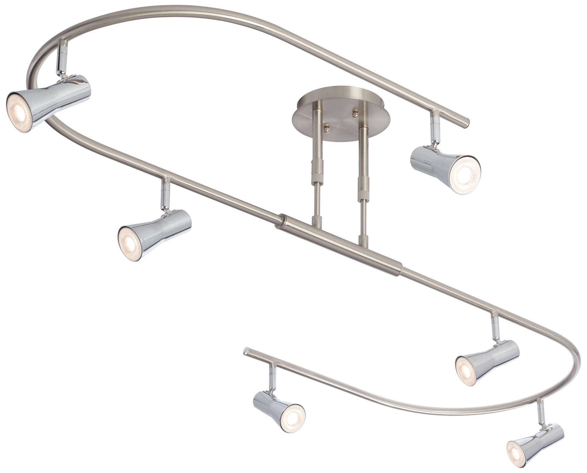 Pro Track U-Shape 6-Head LED Ceiling Track Light Fixture Kit - Adjustable GU10 Spotlights in Brushed Nickel Finish (54.25