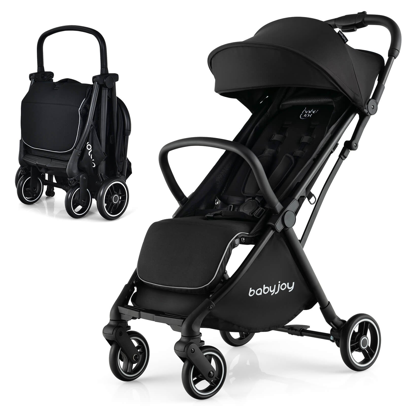 Lightweight One-Hand Folding Baby Stroller with Aluminum Frame - Compact & Portable for Travel, Shopping & Outdoor Walks (Black)
