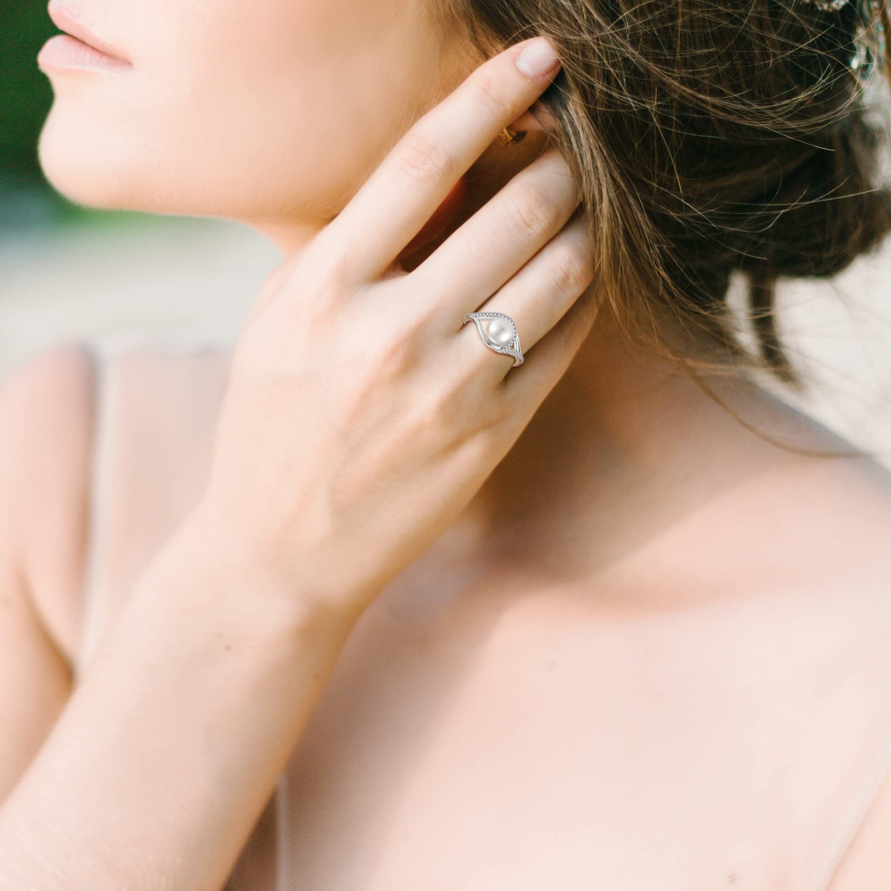 STARCHENIE 7mm Pearl & Cubic Zirconia Sterling Silver Rings for Women - Size 5-10 | Elegant Engagement, Wedding & Party Jewelry for Special Occasions