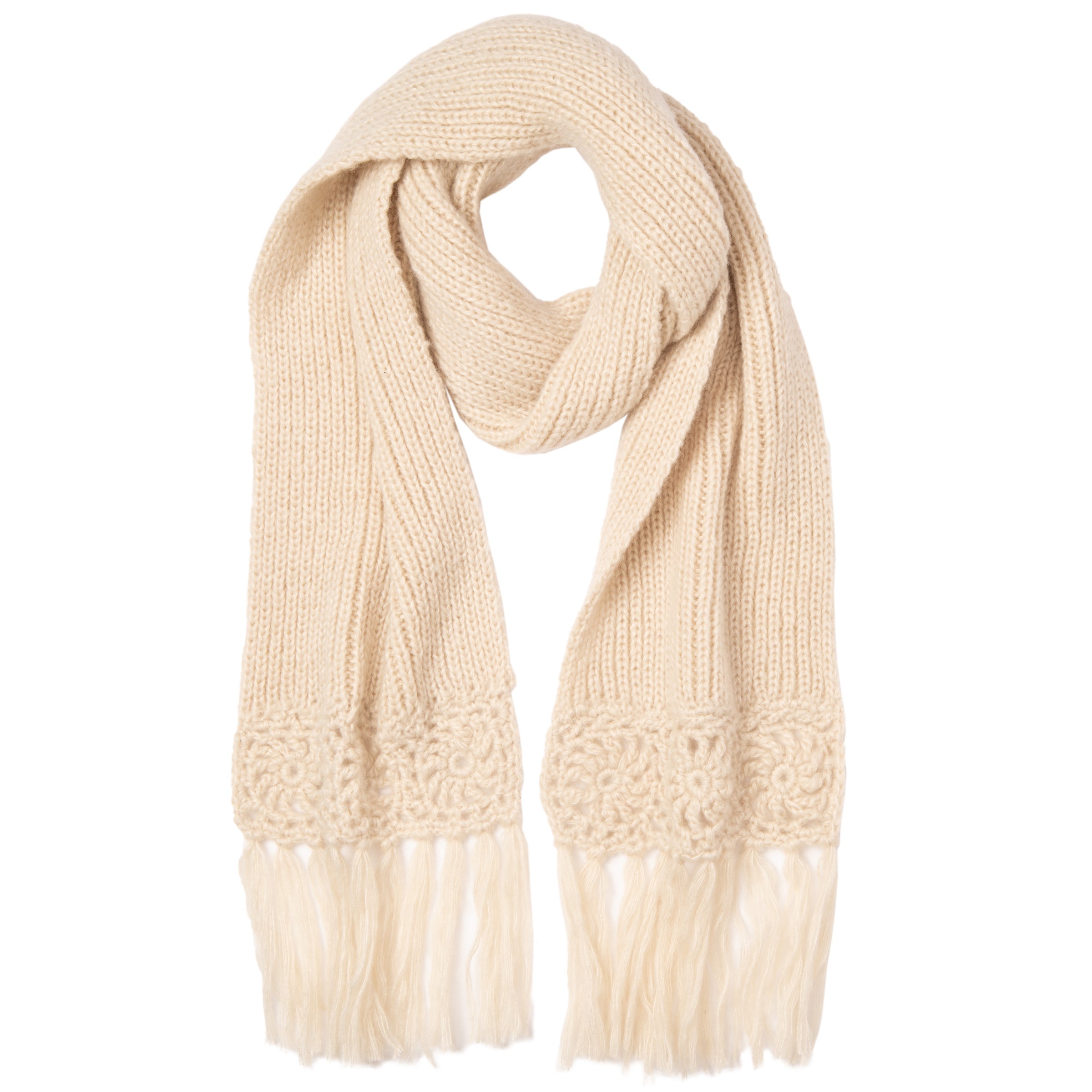 Laura Granny Square Ends Knit Scarf - Soft Crochet Winter Scarf for Women - Perfect for Cold Weather, Office & Outdoor Activities