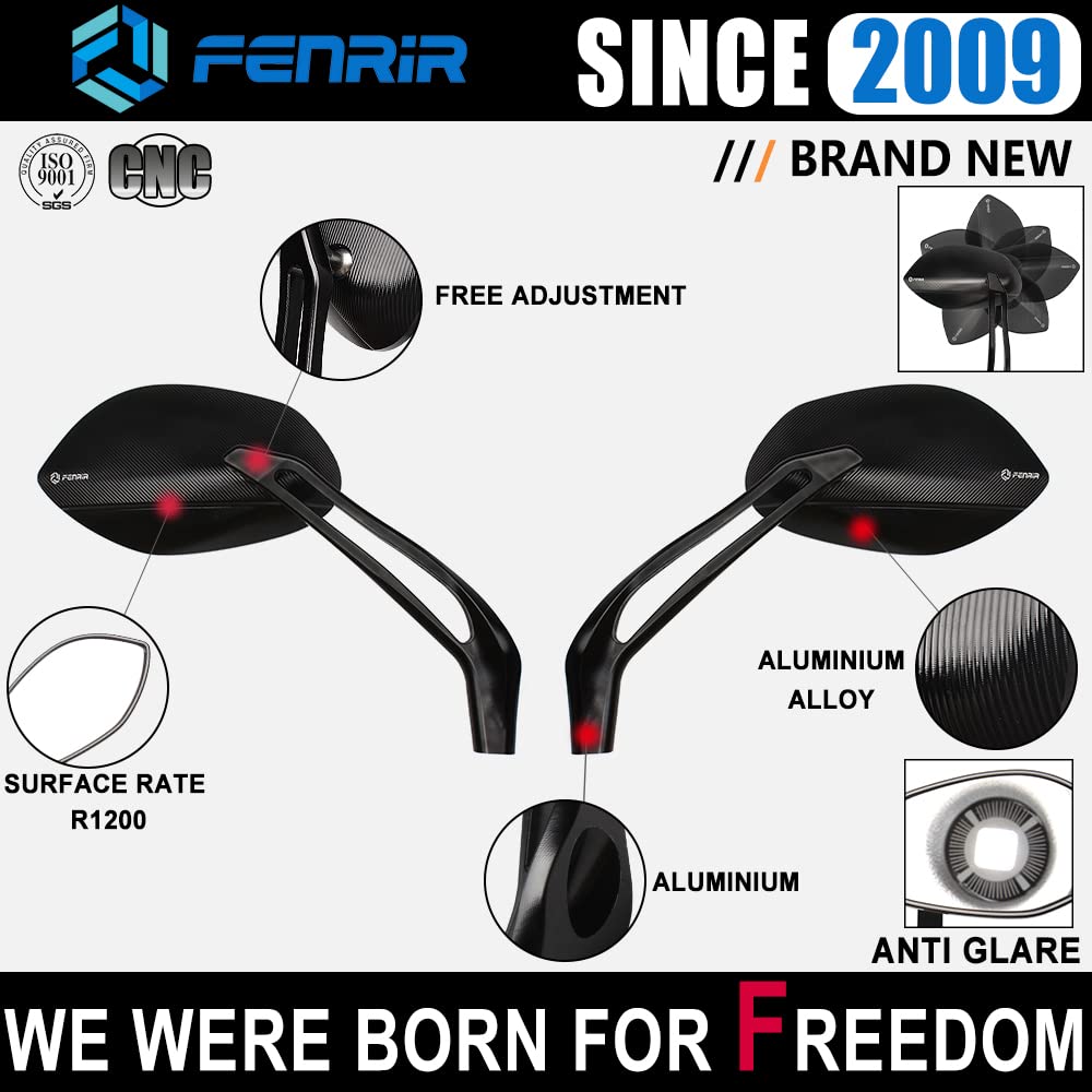 Premium CNC Aluminum Alloy Black Motorcycle Mirrors - Universal M10/M8 Side Rear View Mirrors with Anti-Glare & Vibration Resistant for Adventure, Dual Sport, Naked, Street Bikes, Cruisers & Scooters - Perfect for Daily Commuting and Long-Distance Riding