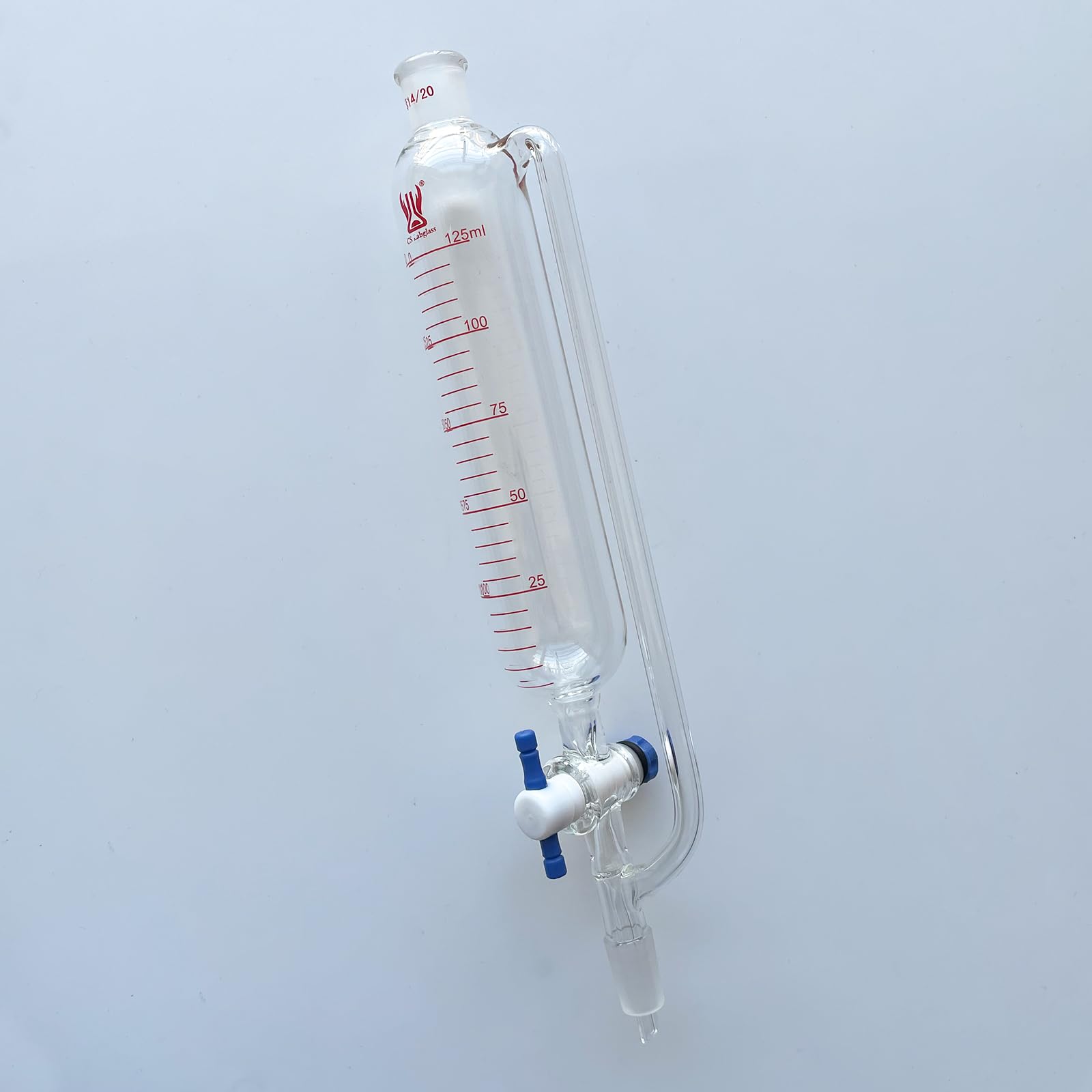 125ml Pressure Equalizing Graduated Addition Funnel with 14/20 Joint & 2mm PTFE Stopcock - Borosilicate Glass Lab Funnel for Chemical Experiments, Distillation & Precise Liquid Transfer (125ml Capacity) - Ideal for Chemistry Labs, Research & Educational Science Projects