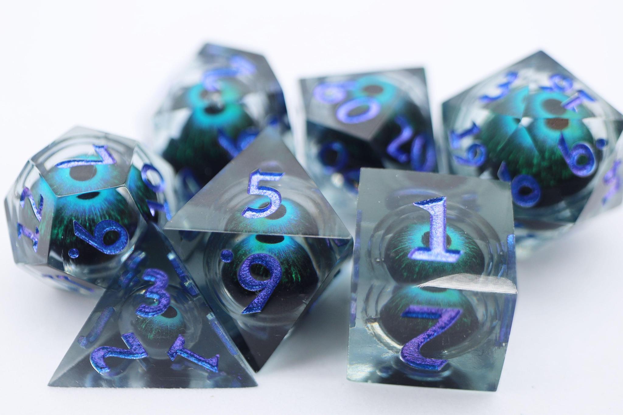 Blue Cyclops Liquid Core 7-Dice RPG Set for Dungeons & Dragons, Pathfinder, and Tabletop Roleplaying Games - Perfect for Gifts, Game Nights & Fantasy Adventures