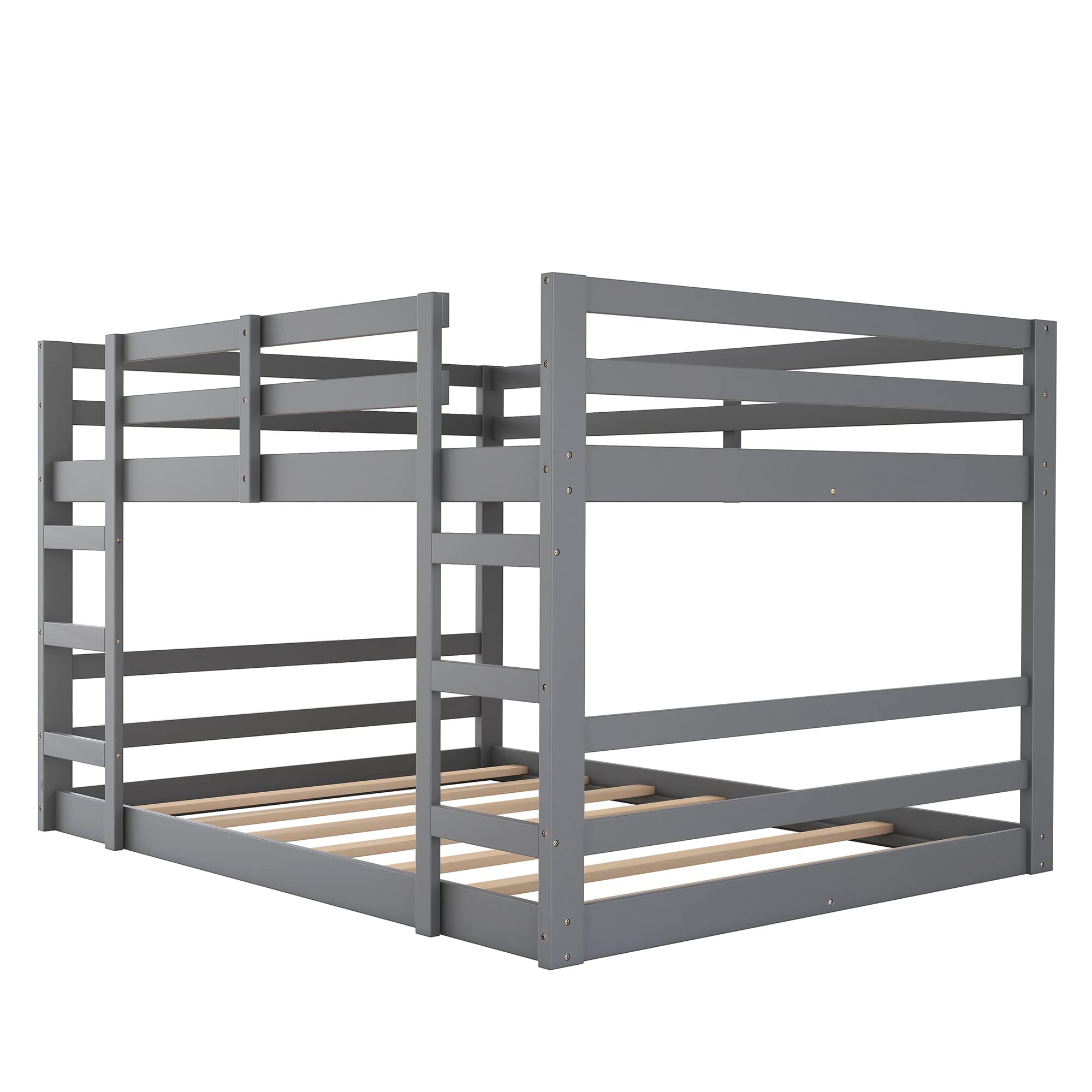 **CITYLIGHT Low Bunk Beds Full Over Full, Sturdy Wooden Bunk Bed for Kids & Teens, Twin Bunk Bed with 2 Ladders for Boys & Girls Bedroom, Dormitory, Space-Saving (Full Size, Grey) – Perfect for Small Rooms, Shared Kids' Bedrooms & College Dorms**